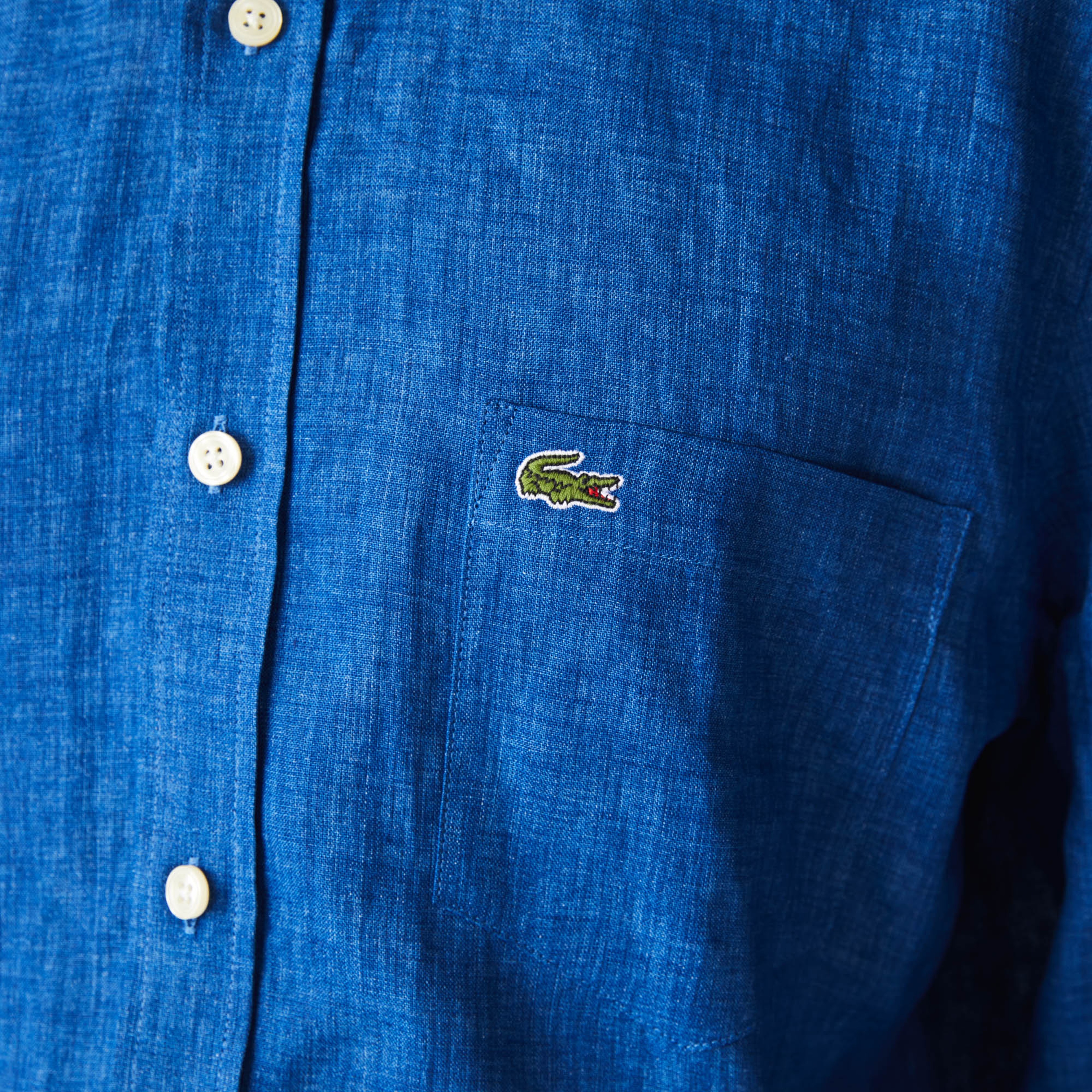 Lacoste Erkek Regular Fit Keten Saks Mavi Gömlek