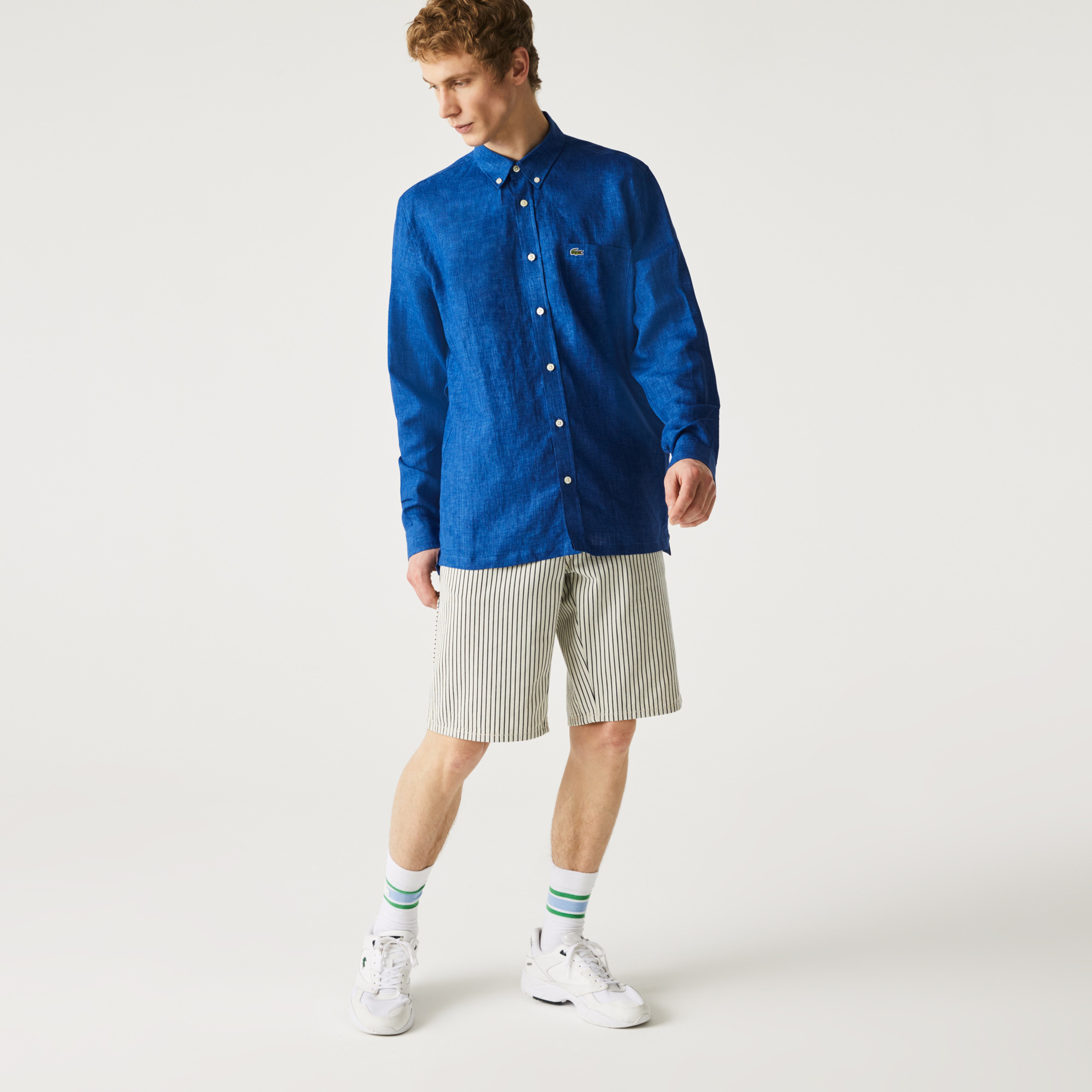 Lacoste Erkek Regular Fit Keten Saks Mavi Gömlek