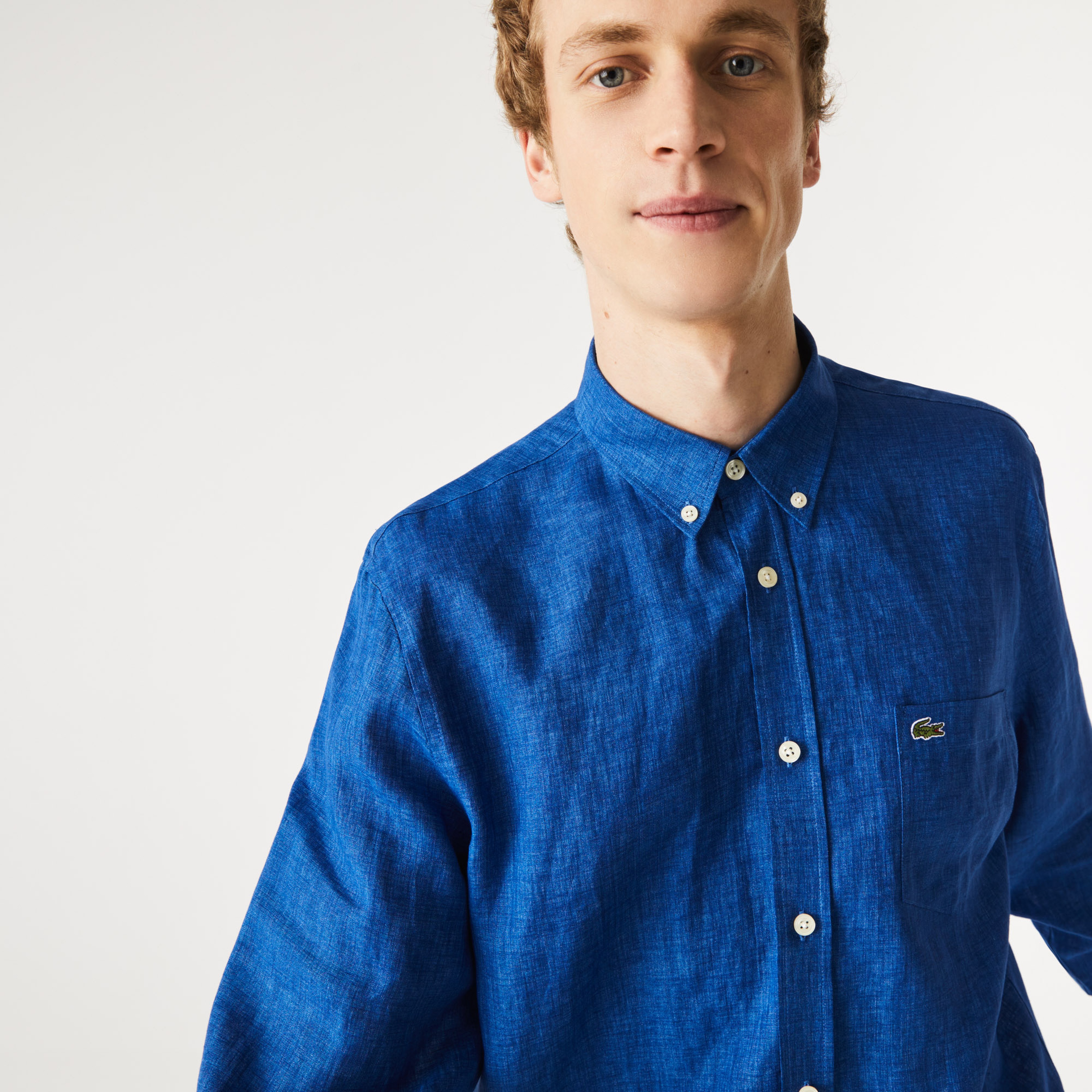 Lacoste Erkek Regular Fit Keten Saks Mavi Gömlek