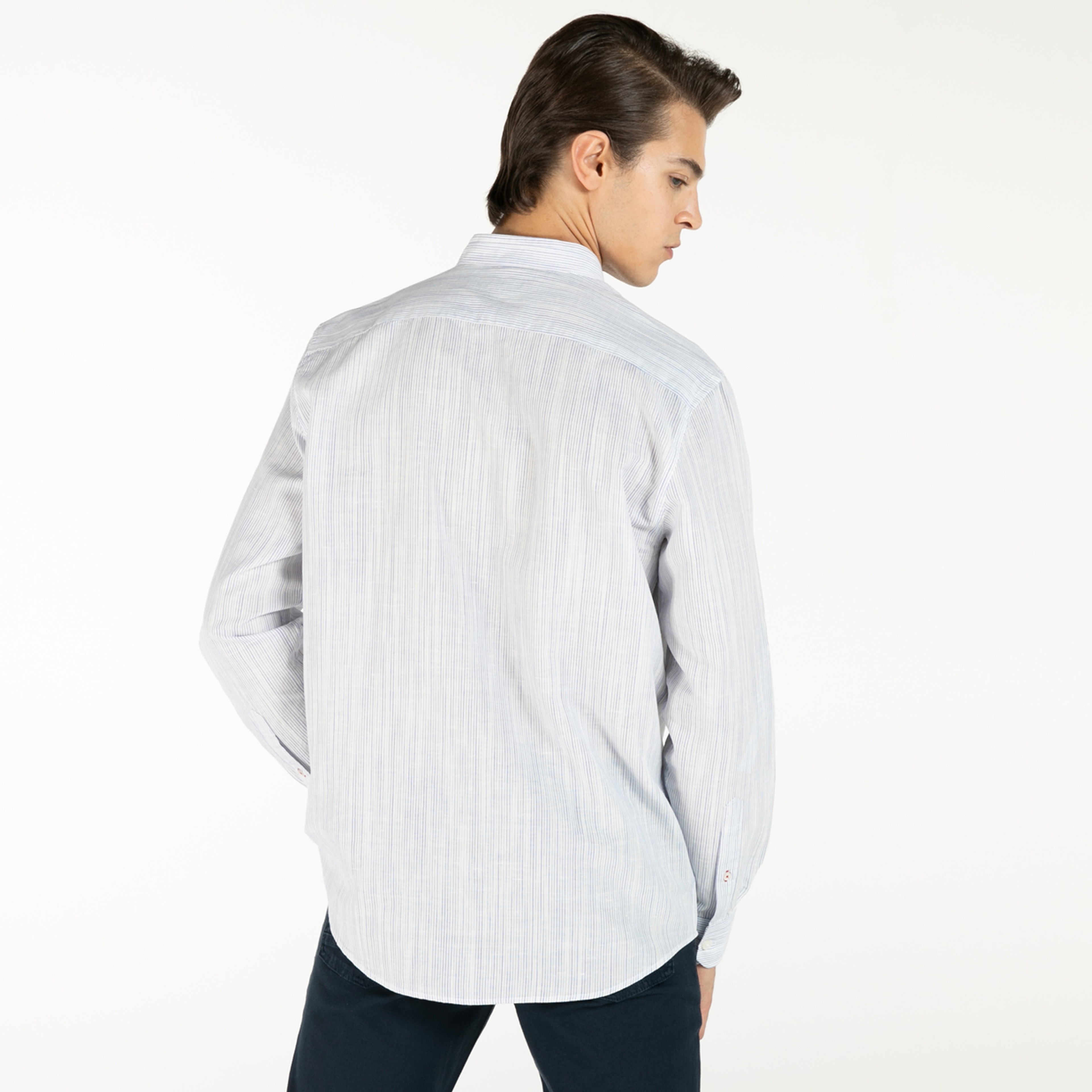 NAUTICA ERKEK BEYAZ CLASSIC FIT ÇİZGİLİ UZUN KOLLU GÖMLEK