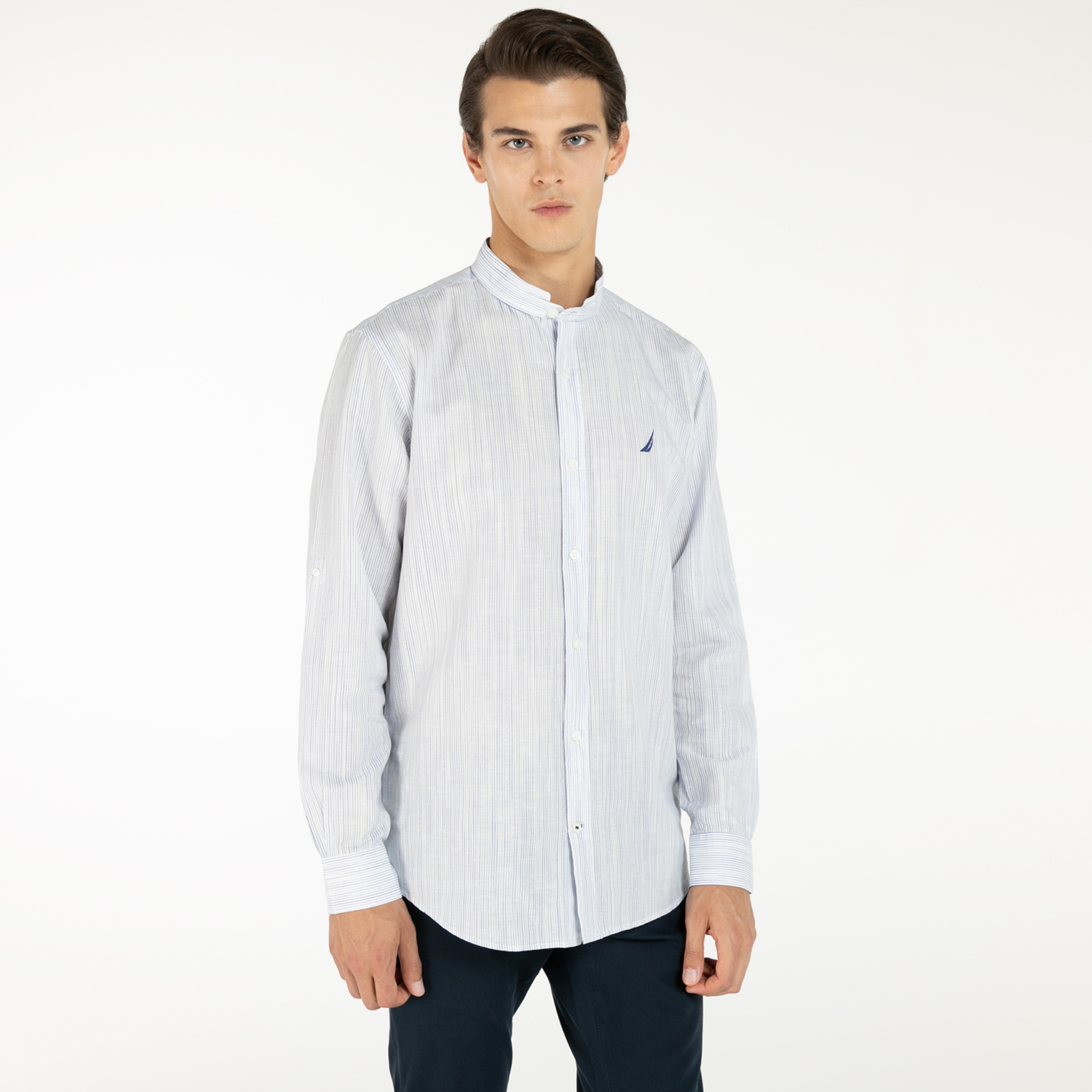 NAUTICA ERKEK BEYAZ CLASSIC FIT ÇİZGİLİ UZUN KOLLU GÖMLEK