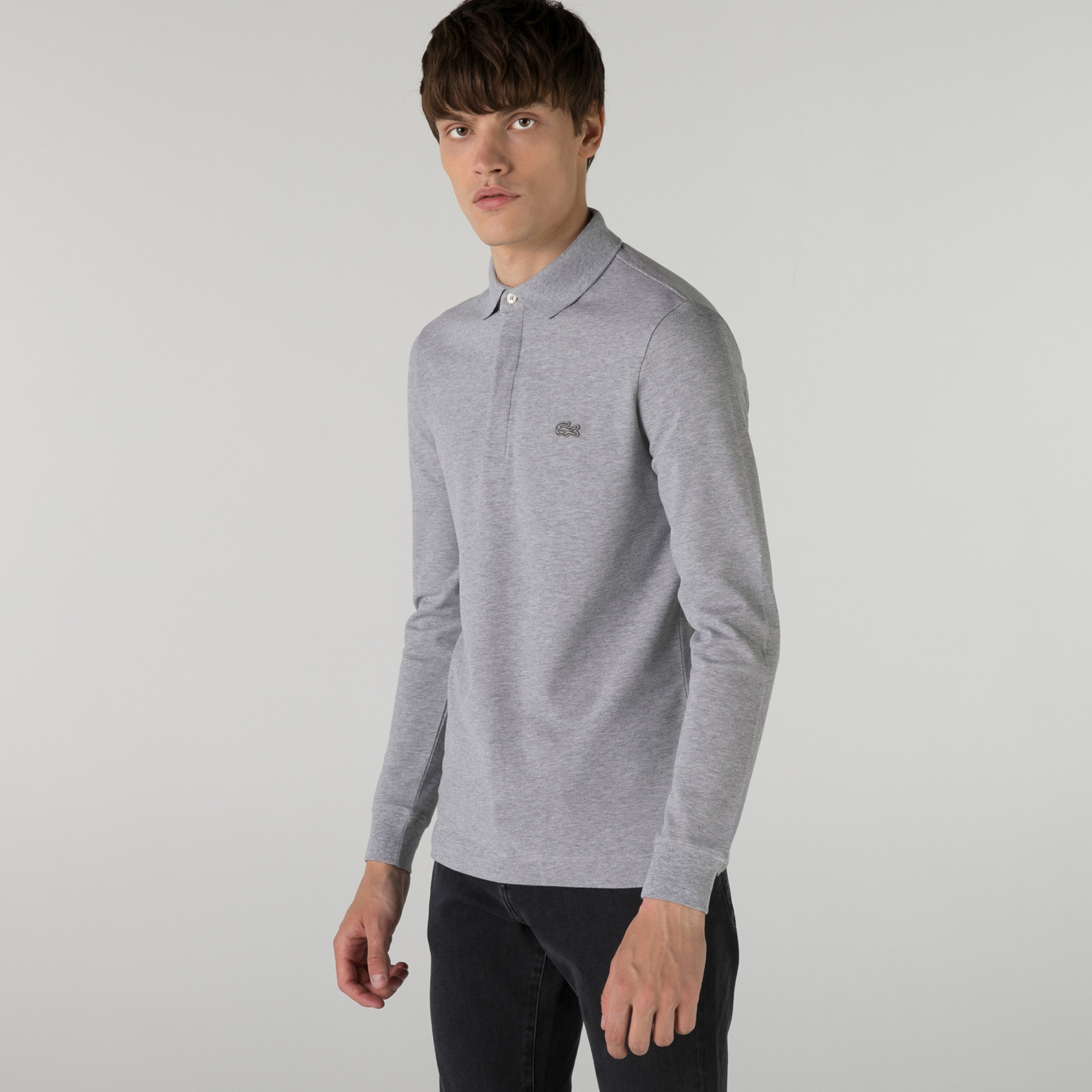 Erkek Regular Fit Uzun Kollu Gri Paris Polo