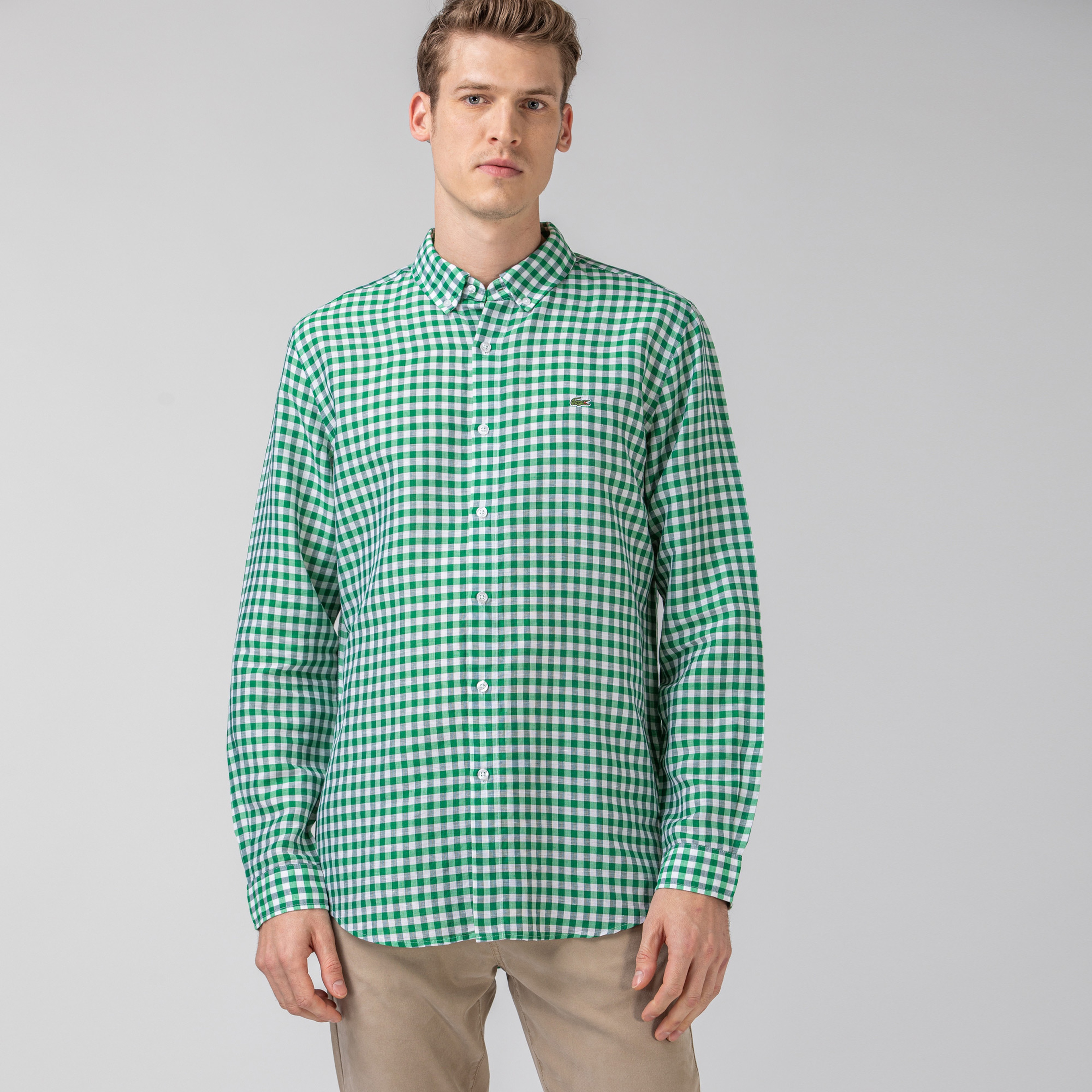 Lacoste Erkek Regular Fit Ekose Desenli Yeşil Gömlek