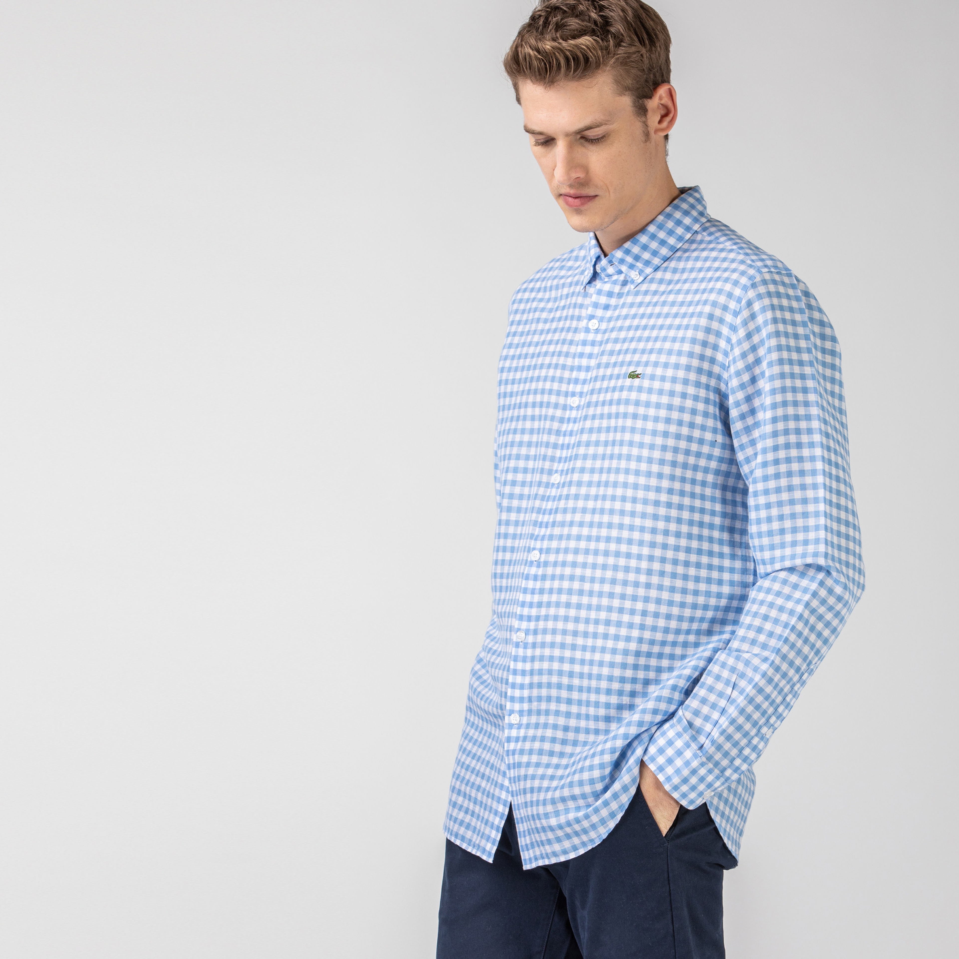 Lacoste Erkek Regular Fit Ekose Desenli Mavi Gömlek