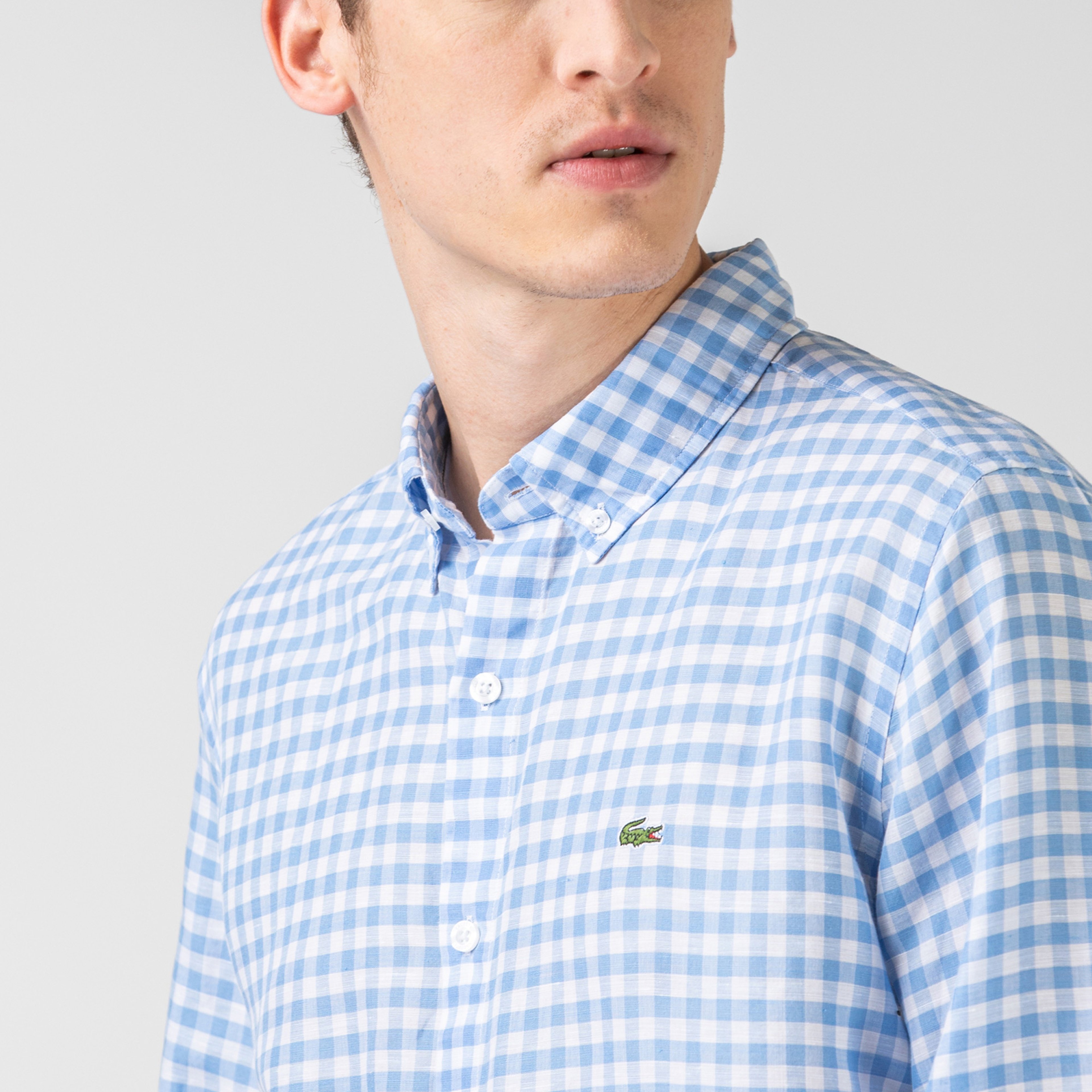 Lacoste Erkek Regular Fit Ekose Desenli Mavi Gömlek