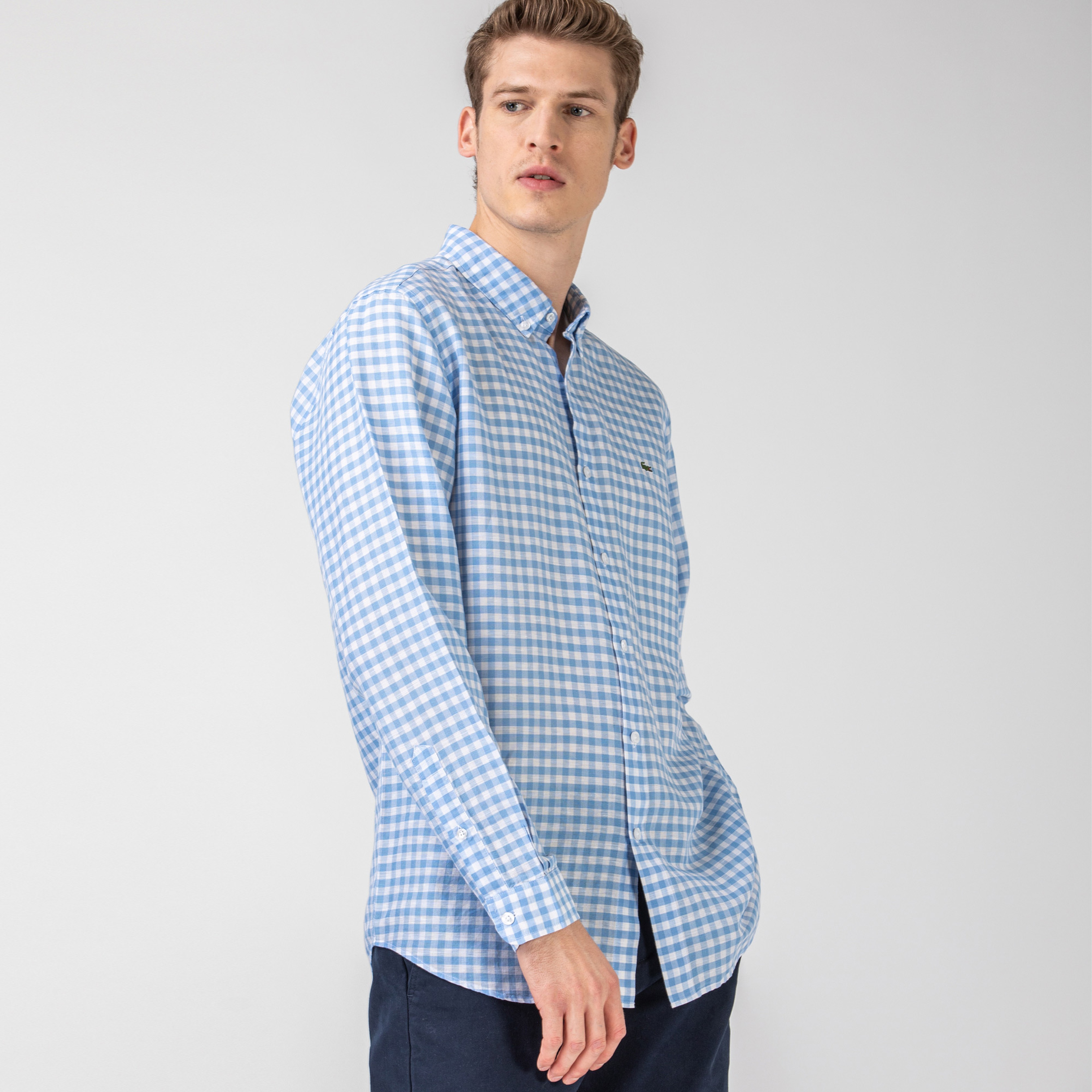 Lacoste Erkek Regular Fit Ekose Desenli Mavi Gömlek