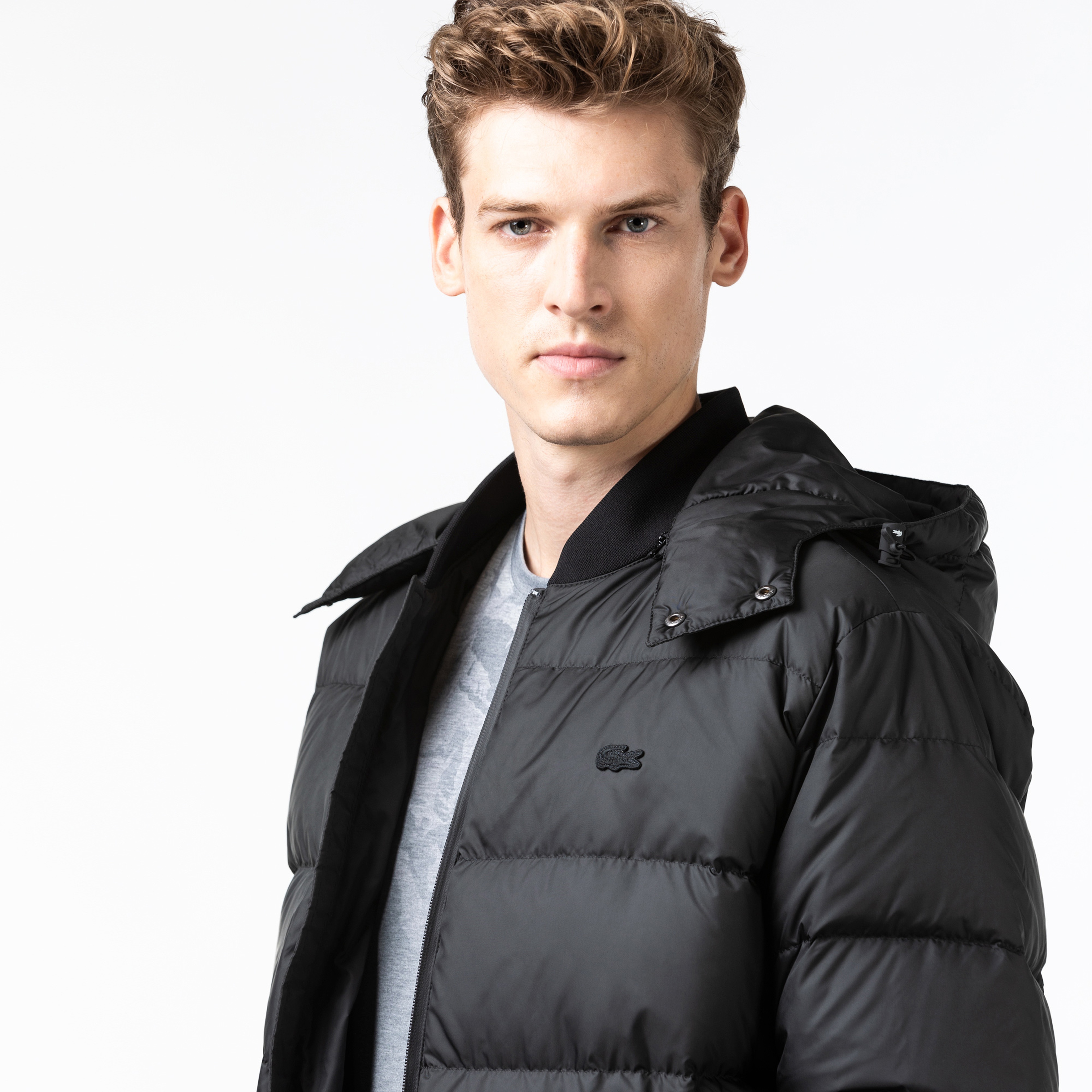 Lacoste Erkek Kapitone Kapüşonlu Siyah Mont
