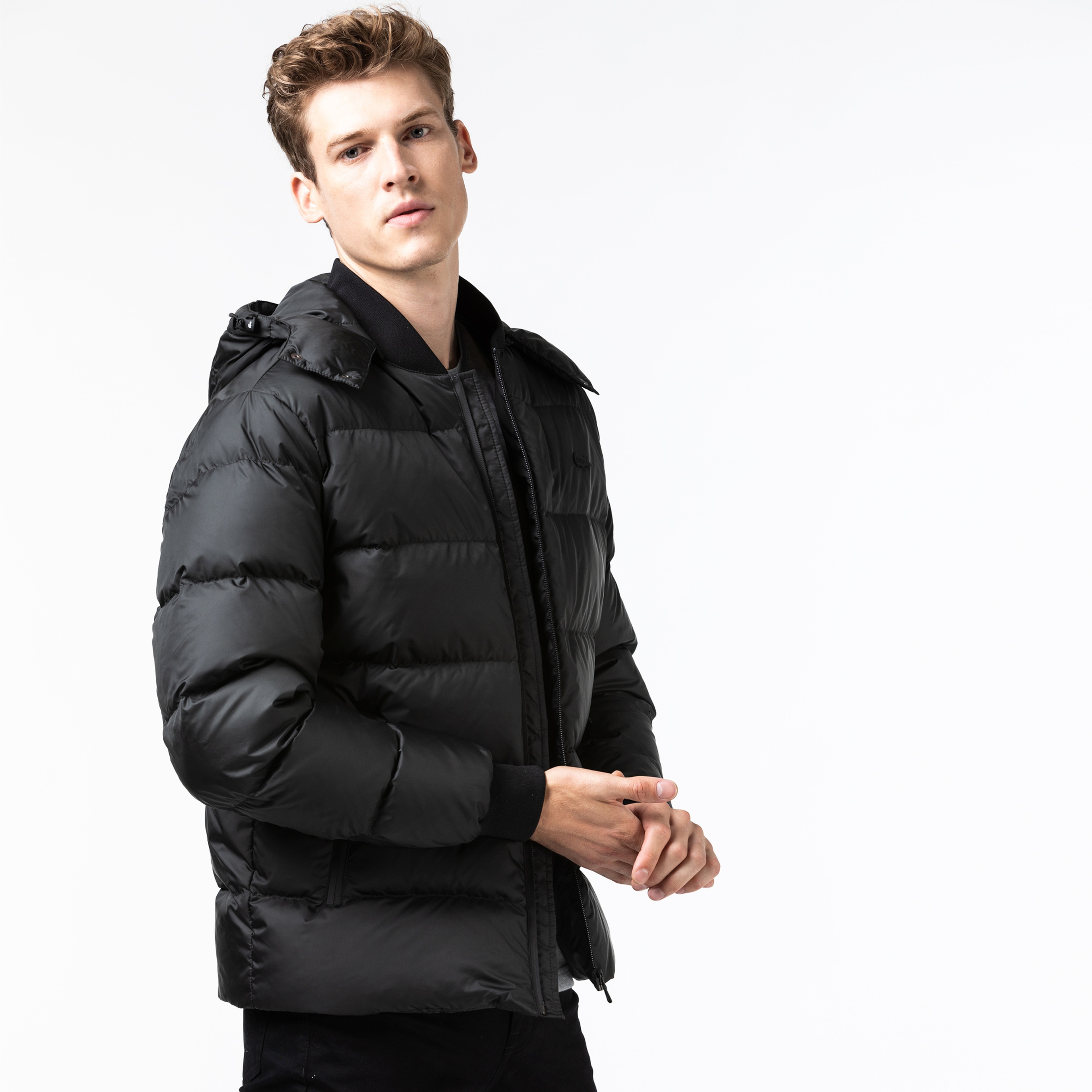 Lacoste Erkek Kapitone Kapüşonlu Siyah Mont