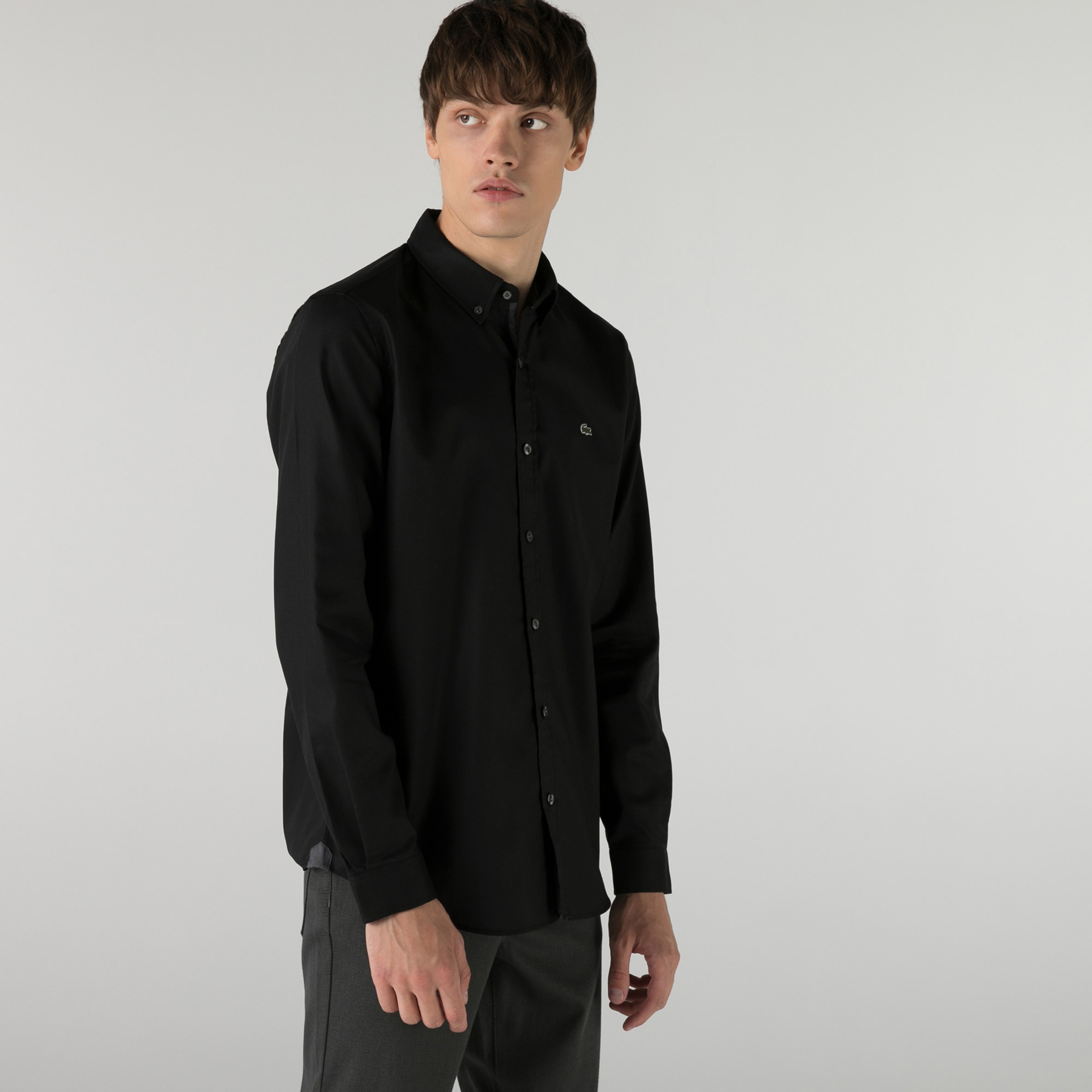 Lacoste Erkek Regular Fit Düğmeli Yaka Siyah Gömlek