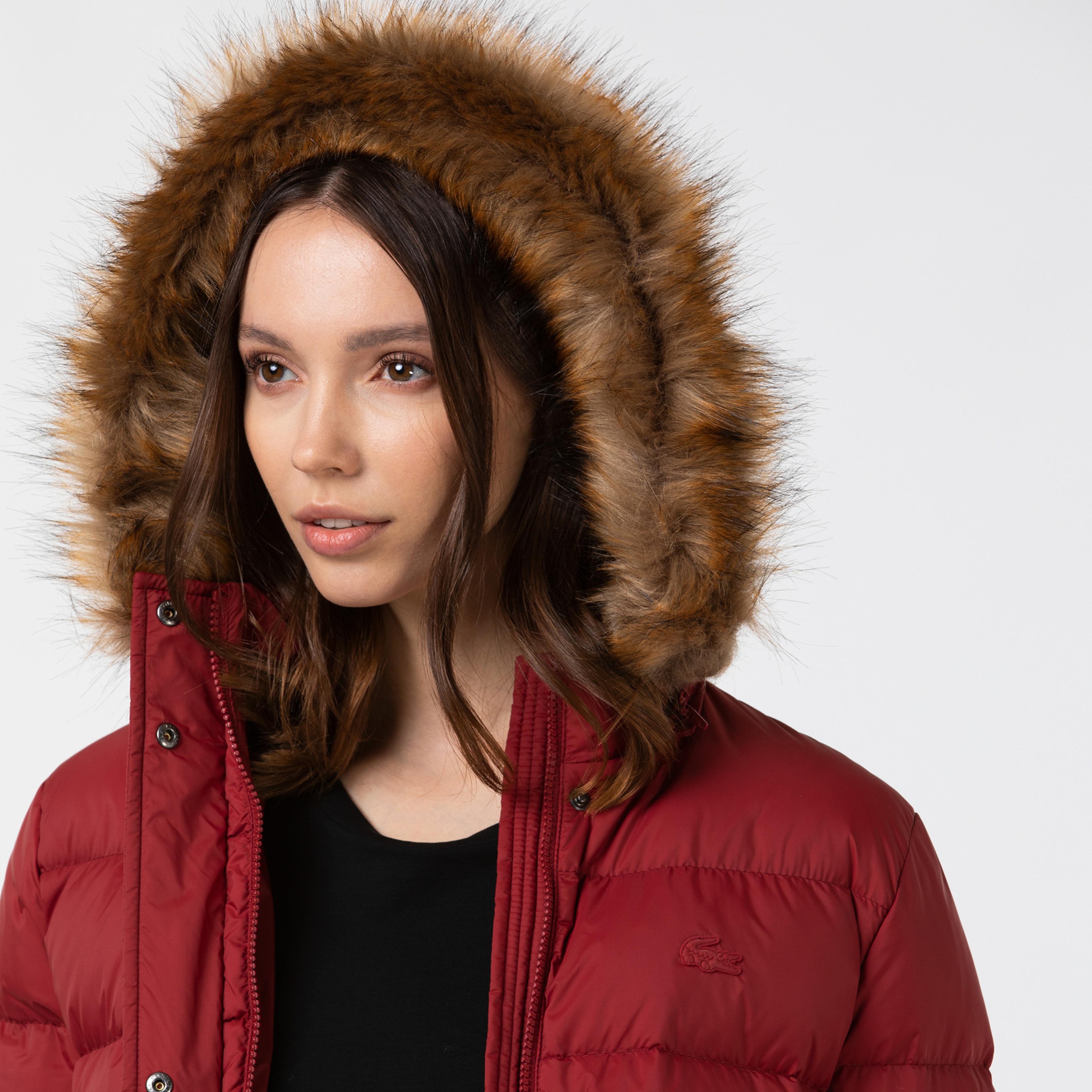 Lacoste Kadın Kapitone Kapüşonlu Bordo Mont