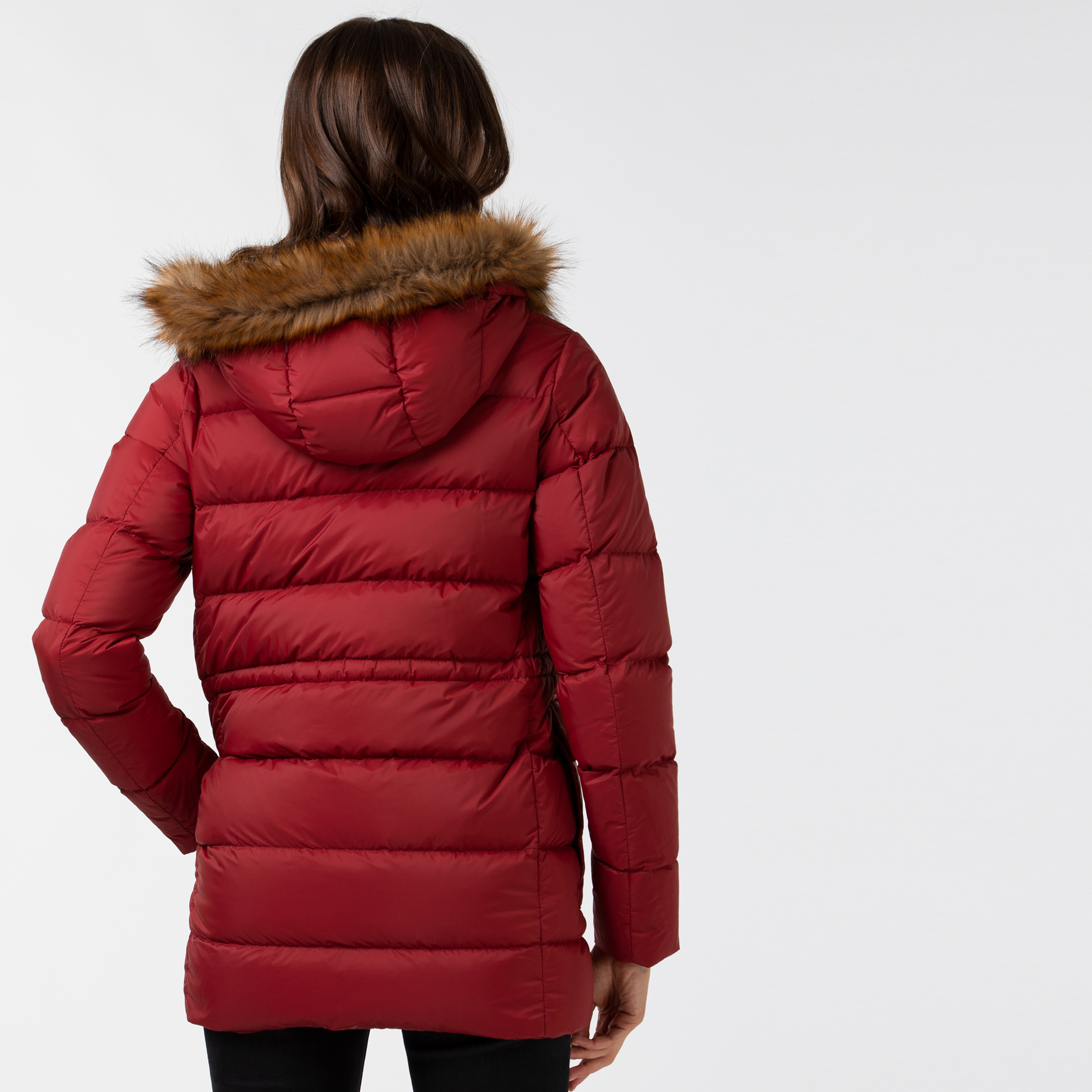 Lacoste Kadın Kapitone Kapüşonlu Bordo Mont