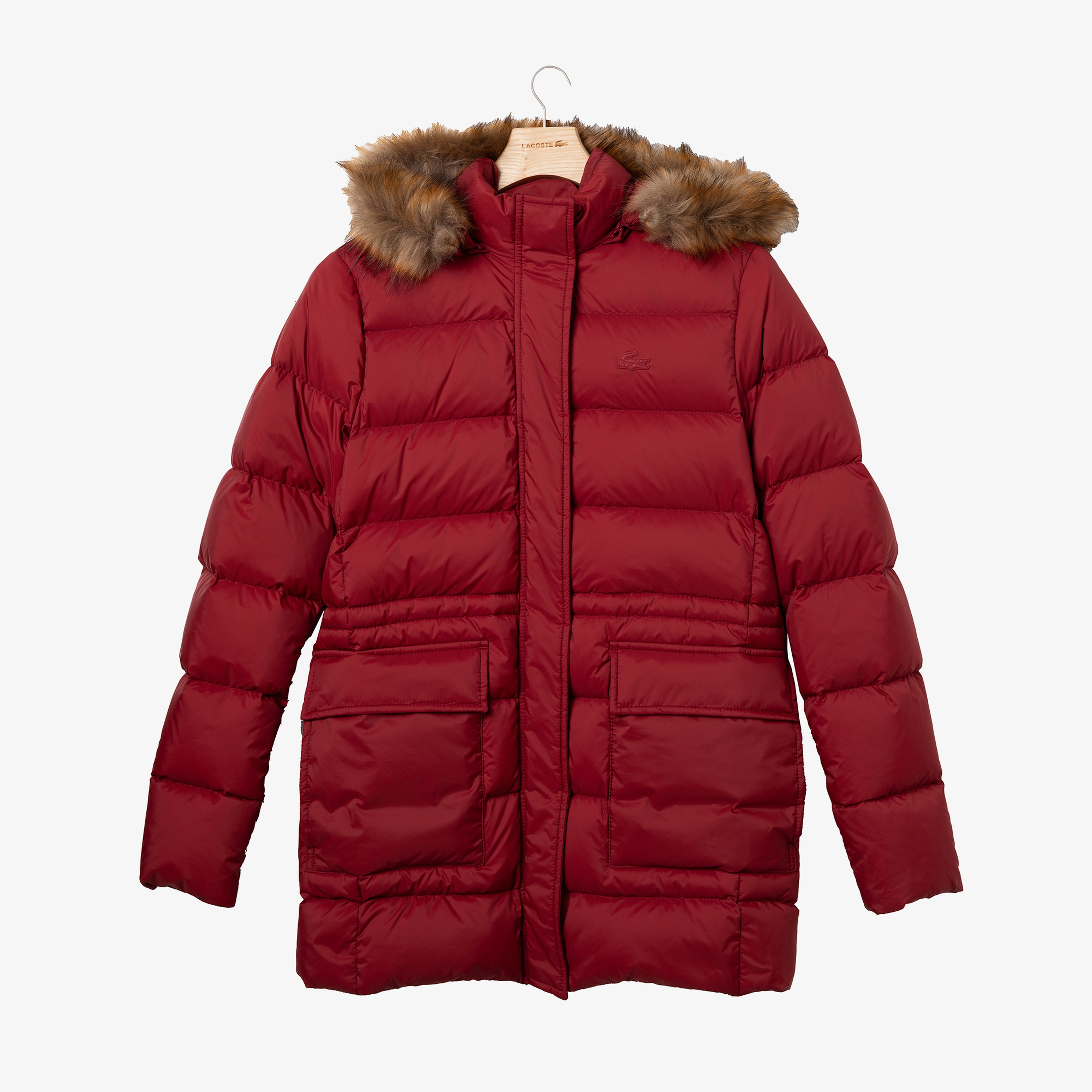 Lacoste Kadın Kapitone Kapüşonlu Bordo Mont