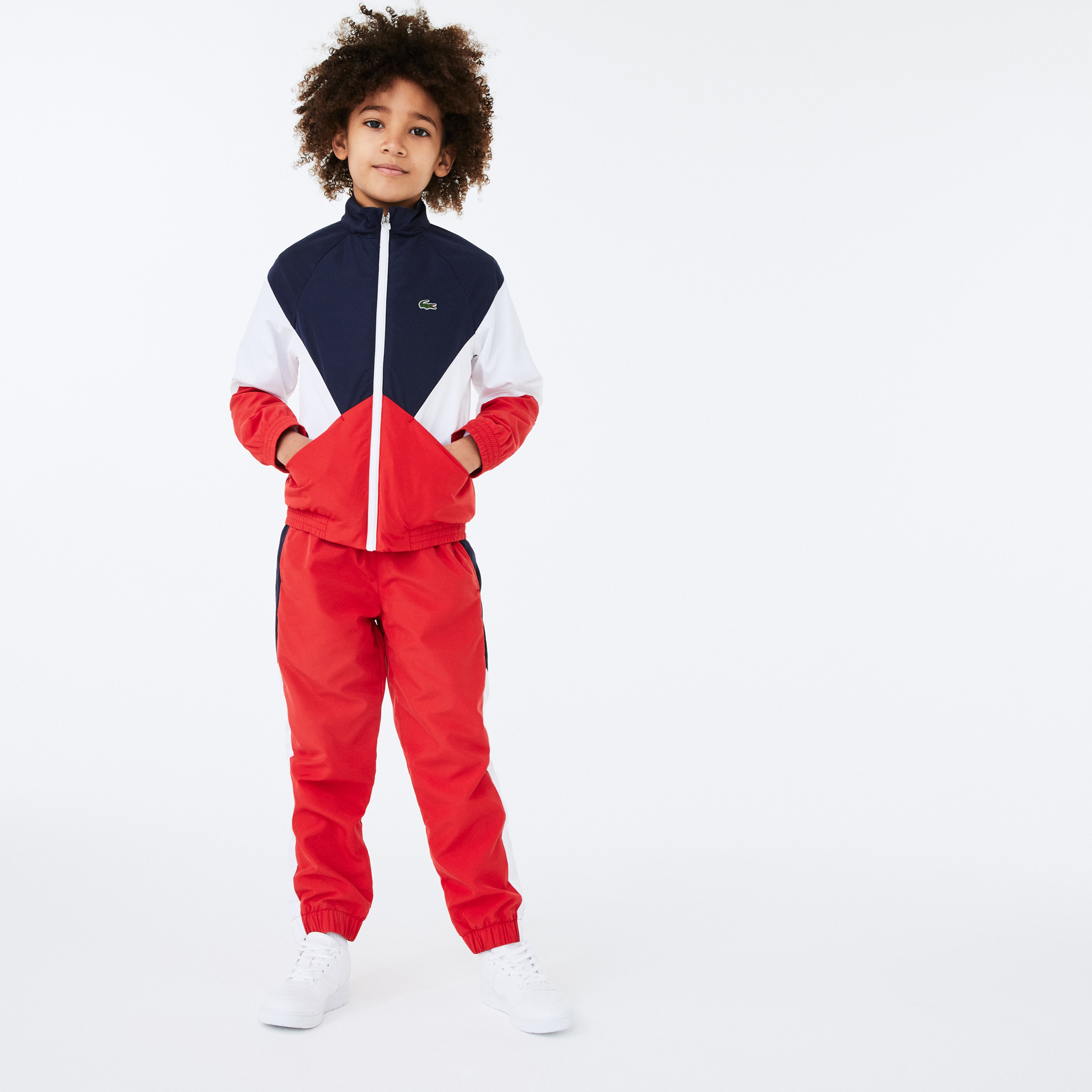 Lacoste Sport Çocuk Blok Desenli Fermuarlı Uzun Kollu Renkli Eşofman Takımı