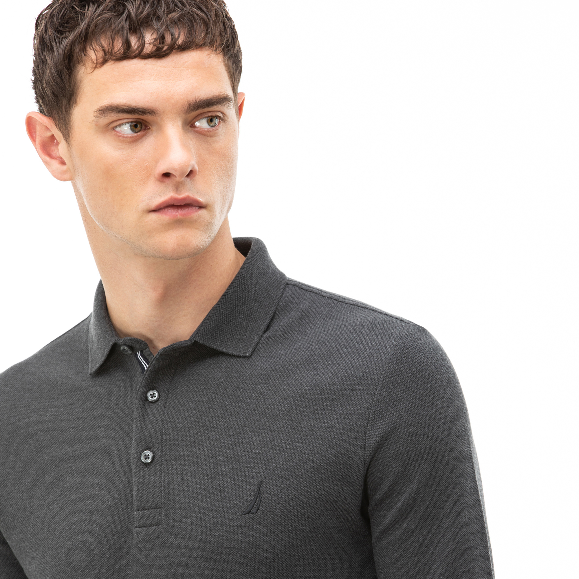 NAUTICA ERKEK GRİ SLIM FIT UZUN KOLLU POLO
