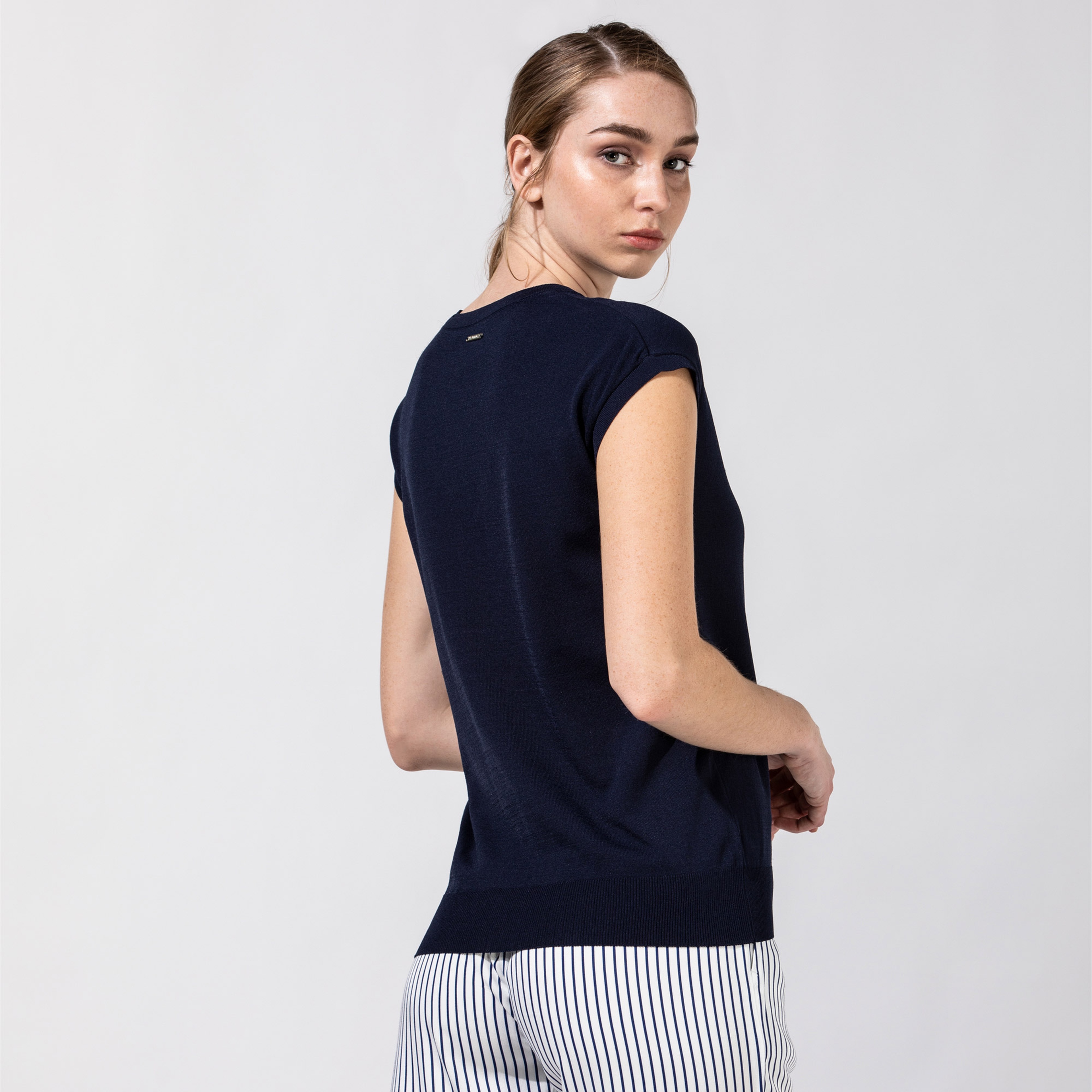 Nautica Kadın Lacivert V-Yaka Triko Kazak