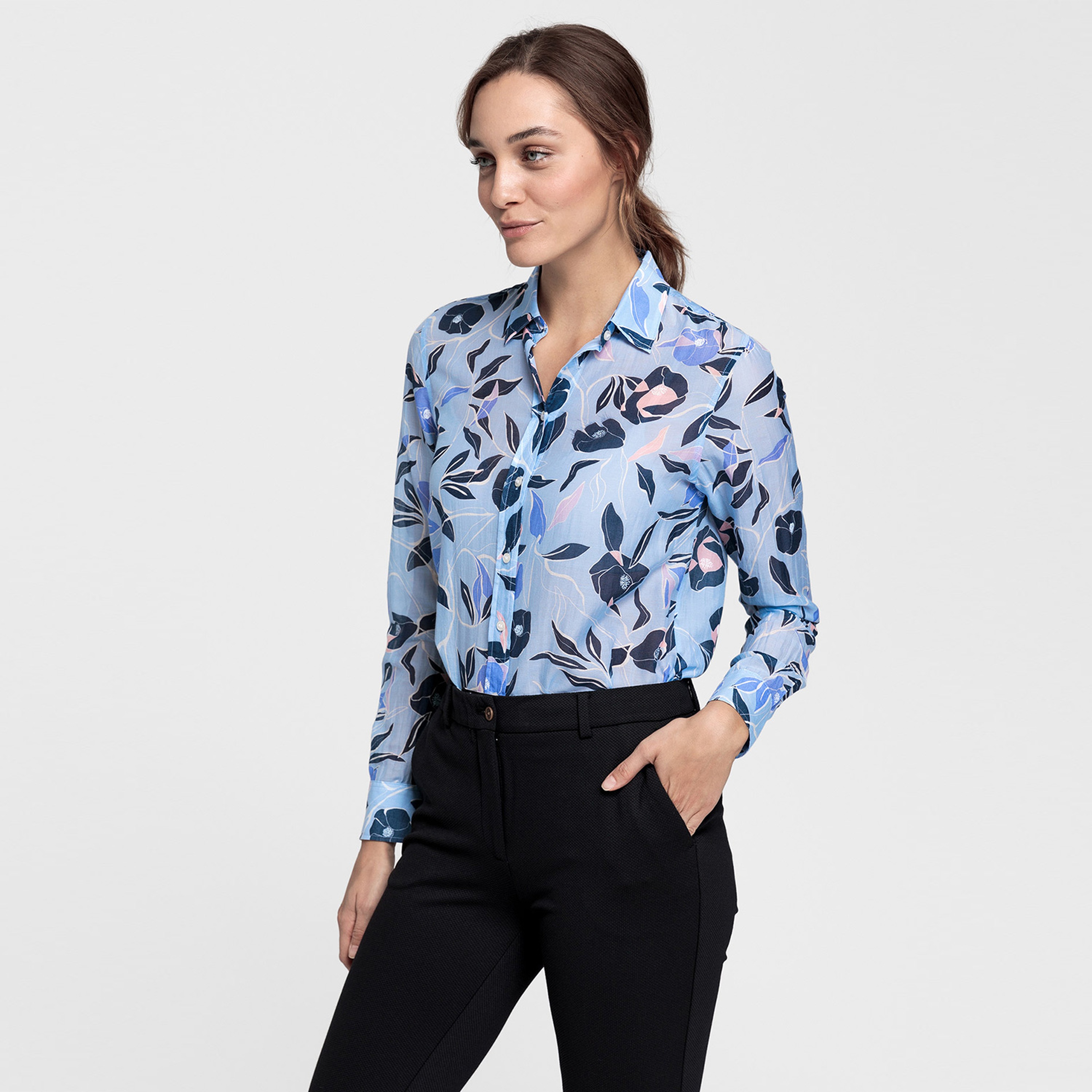 Gant Kadın Açık Mavi Regular Fit İpek Gömlek