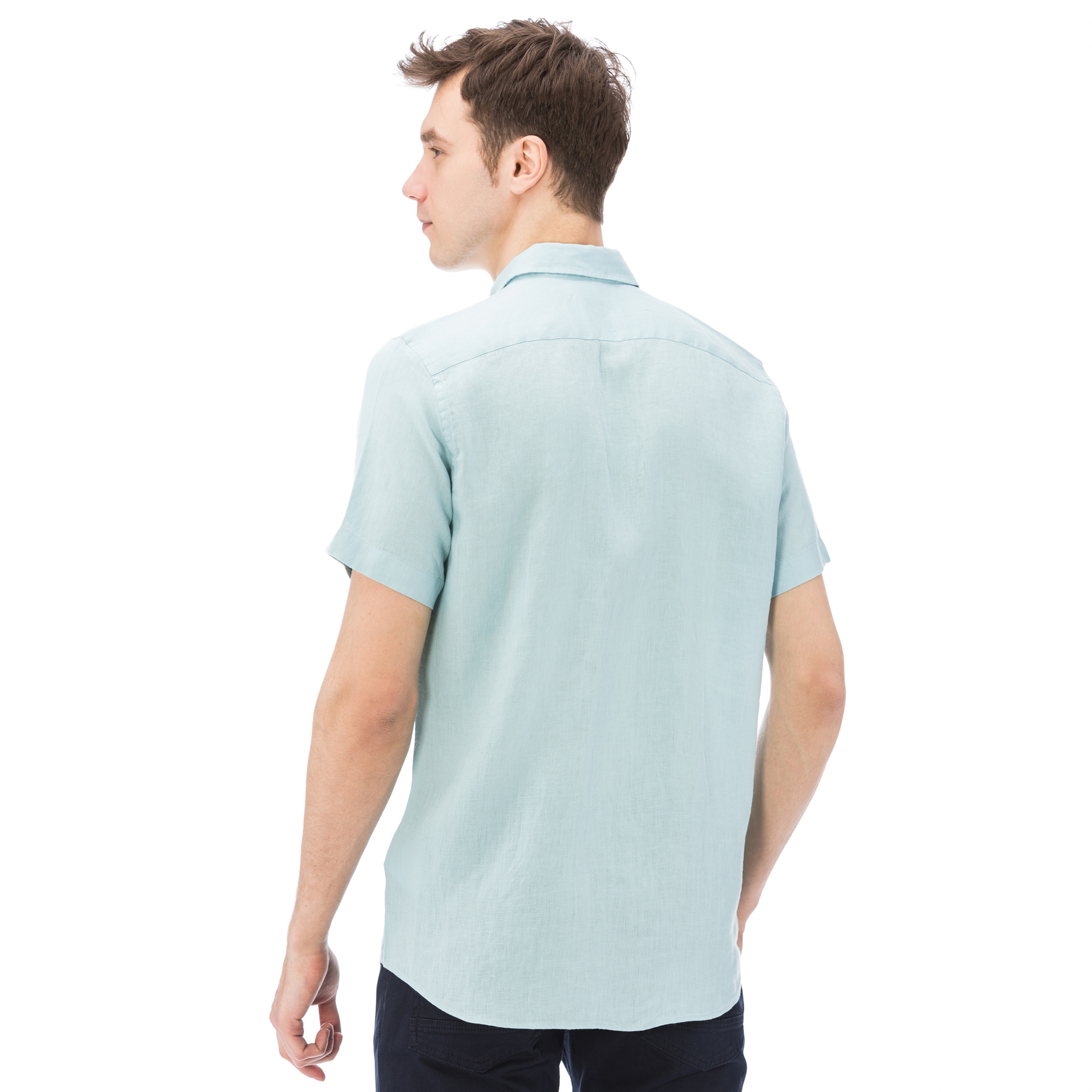 Nautica Erkek Mavi Kısa Kollu Keten Gömlek