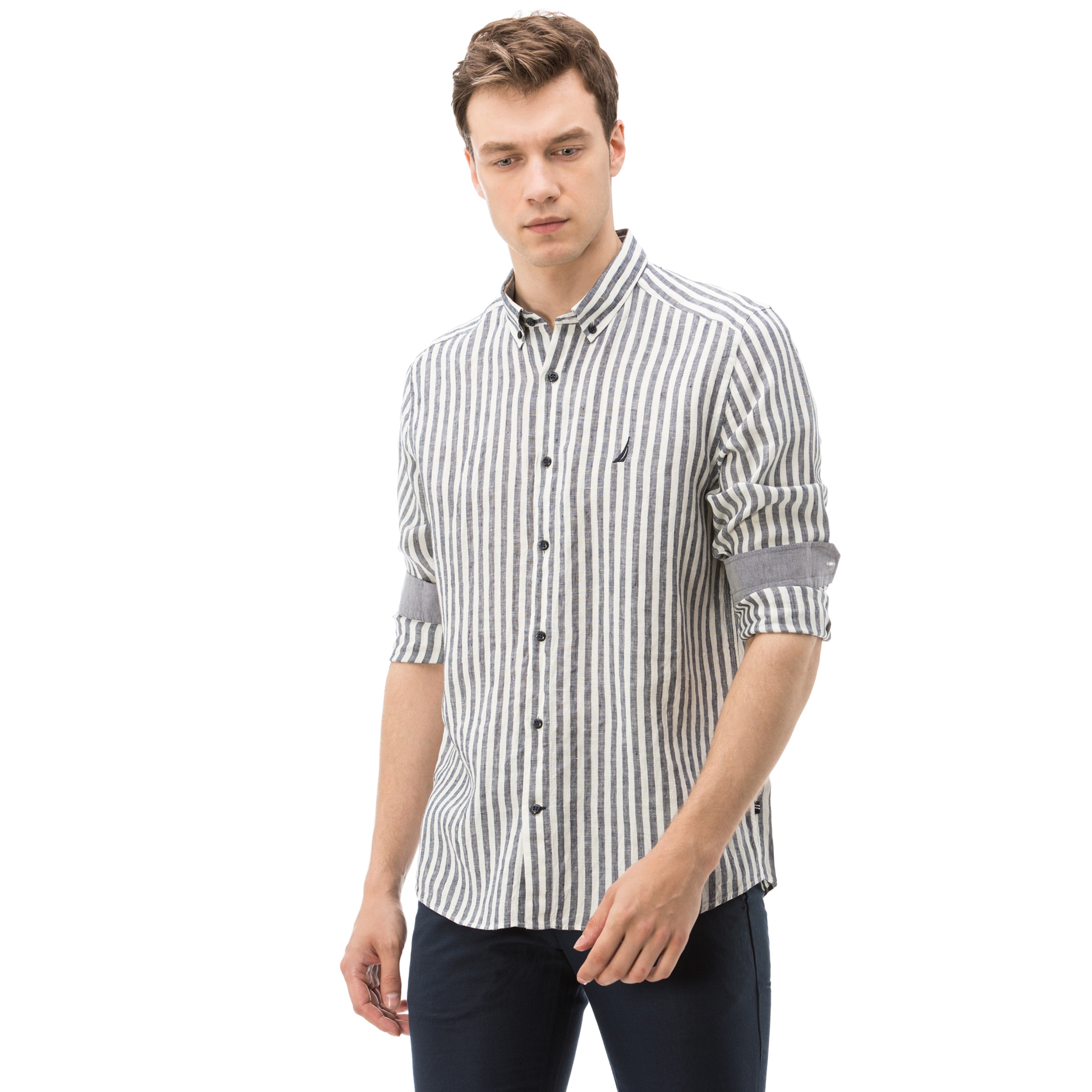 Nautica Erkek Lacivert Uzun Kollu Uzun Kollu Keten Gömlek