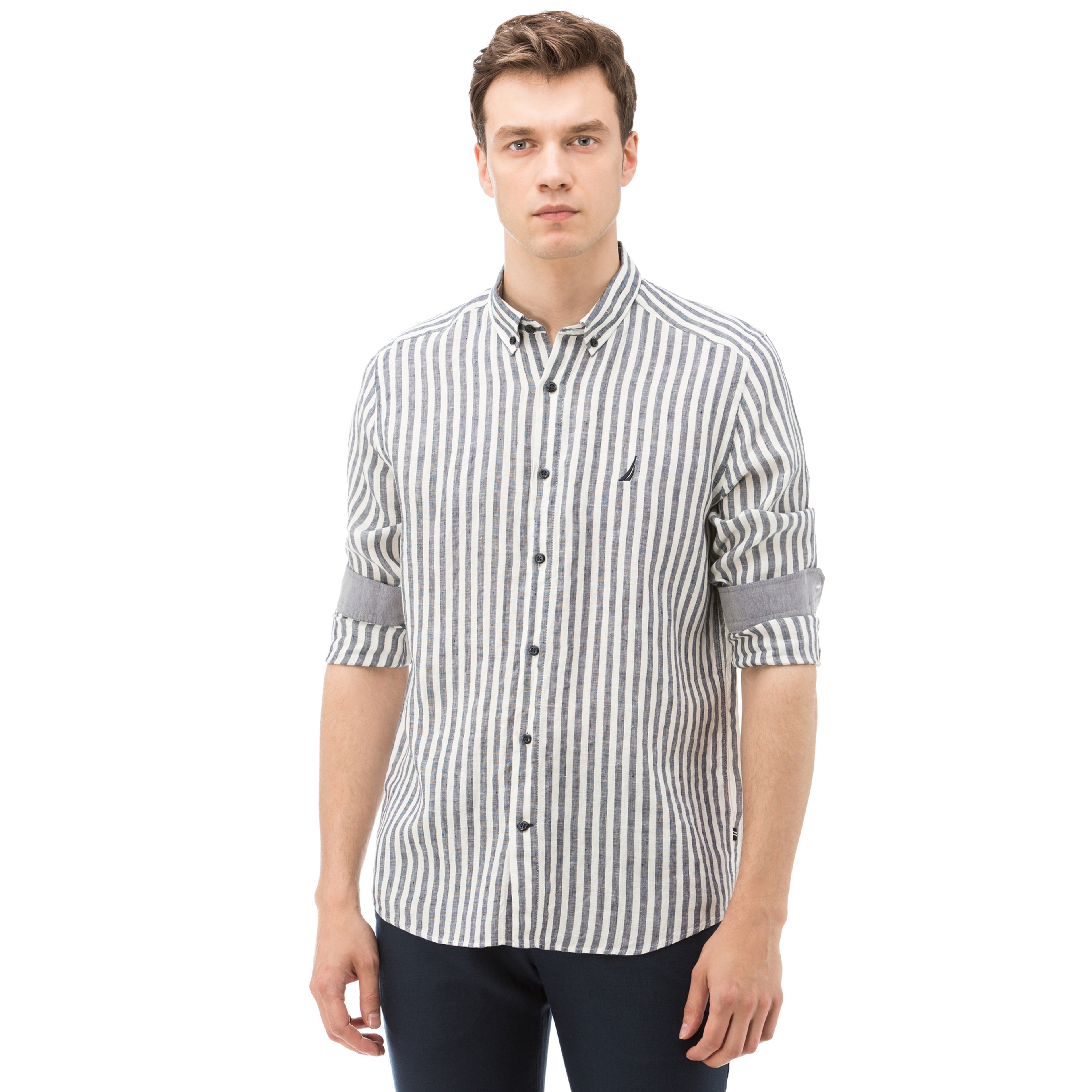 Nautica Erkek Lacivert Uzun Kollu Uzun Kollu Keten Gömlek