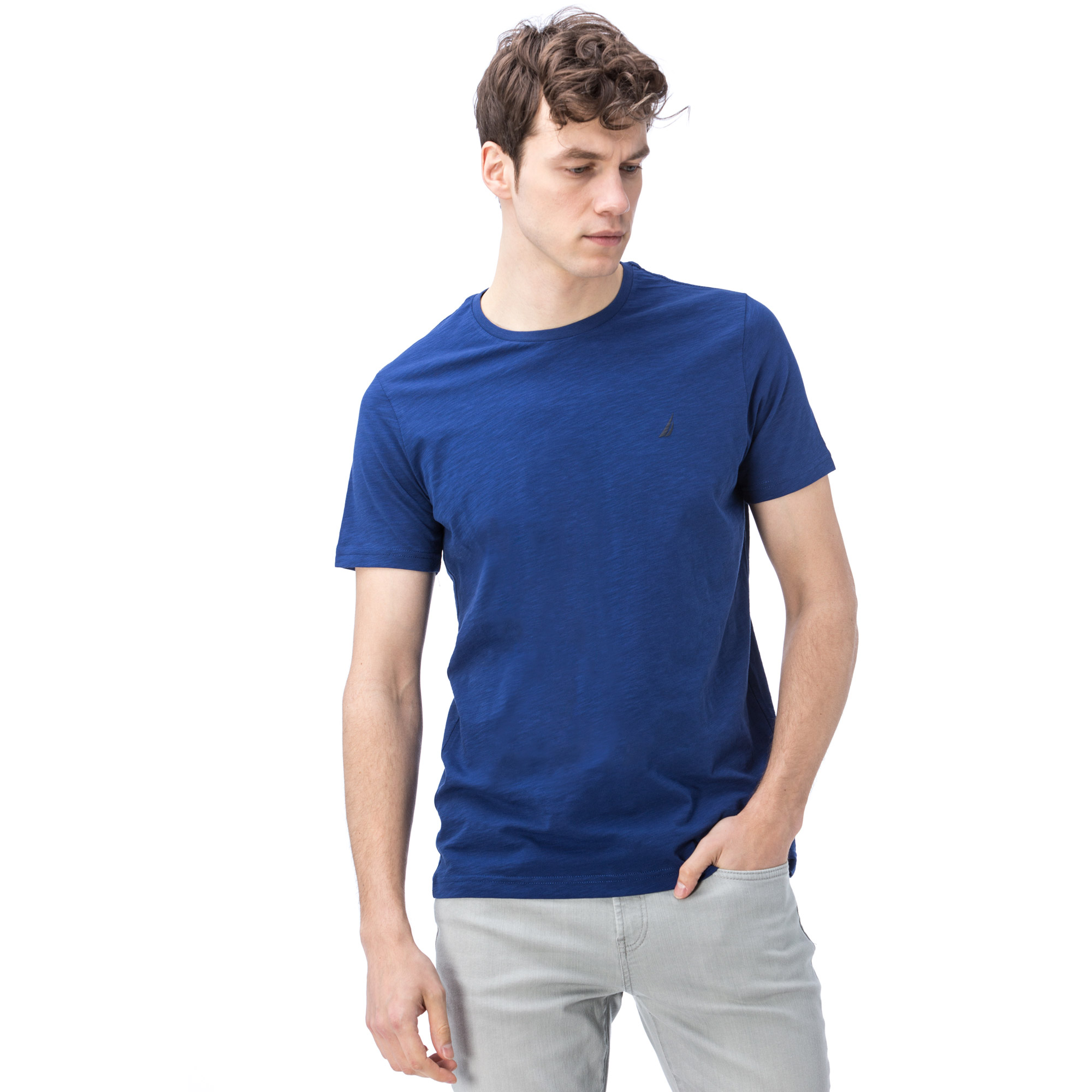 NAUTICA ERKEK LACİVERT KISA KOLLU BİSİKLET YAKA FLAMLI SLIM FIT T-SHIRT