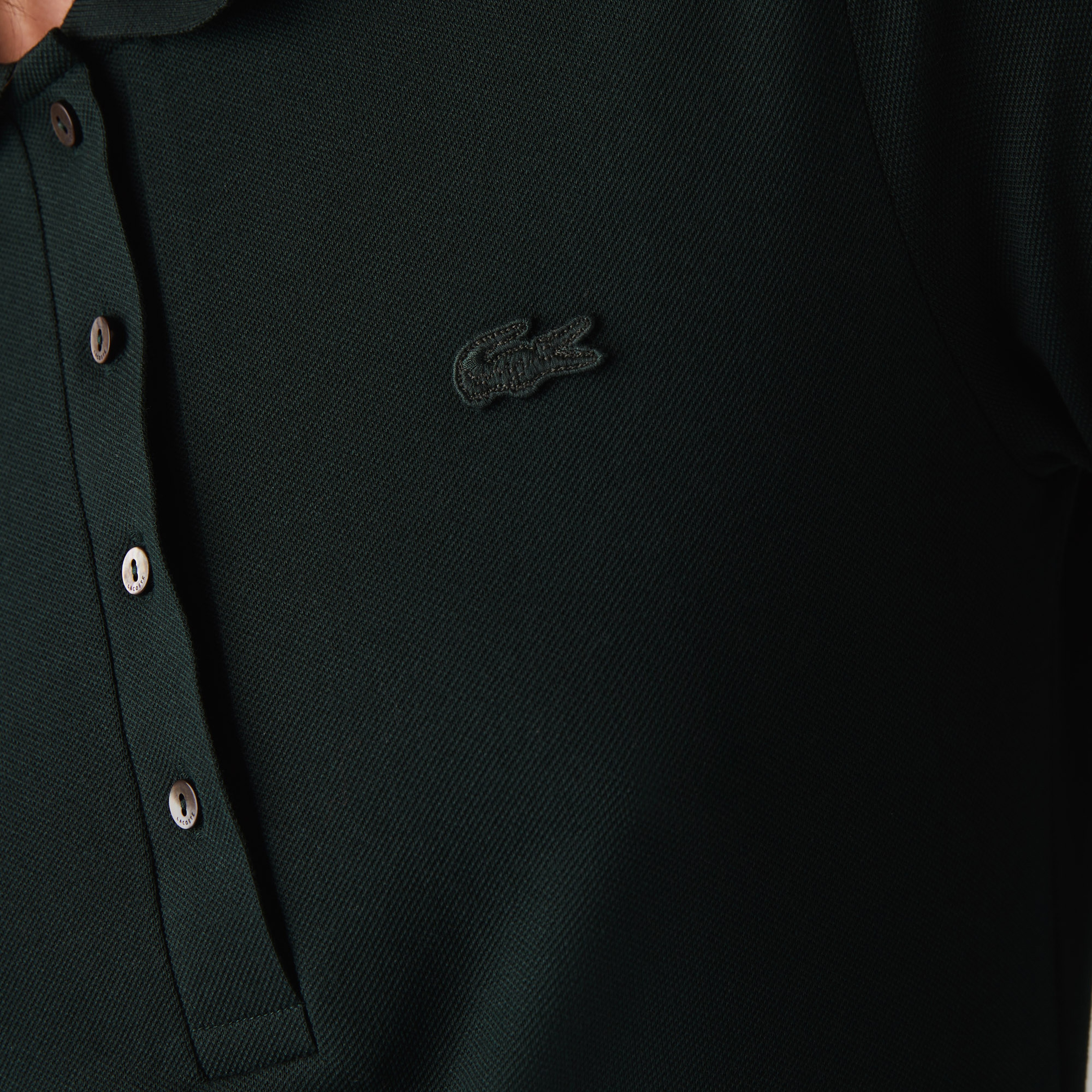 Kadın Slim Fit Uzun Kollu Koyu Yeşil Polo