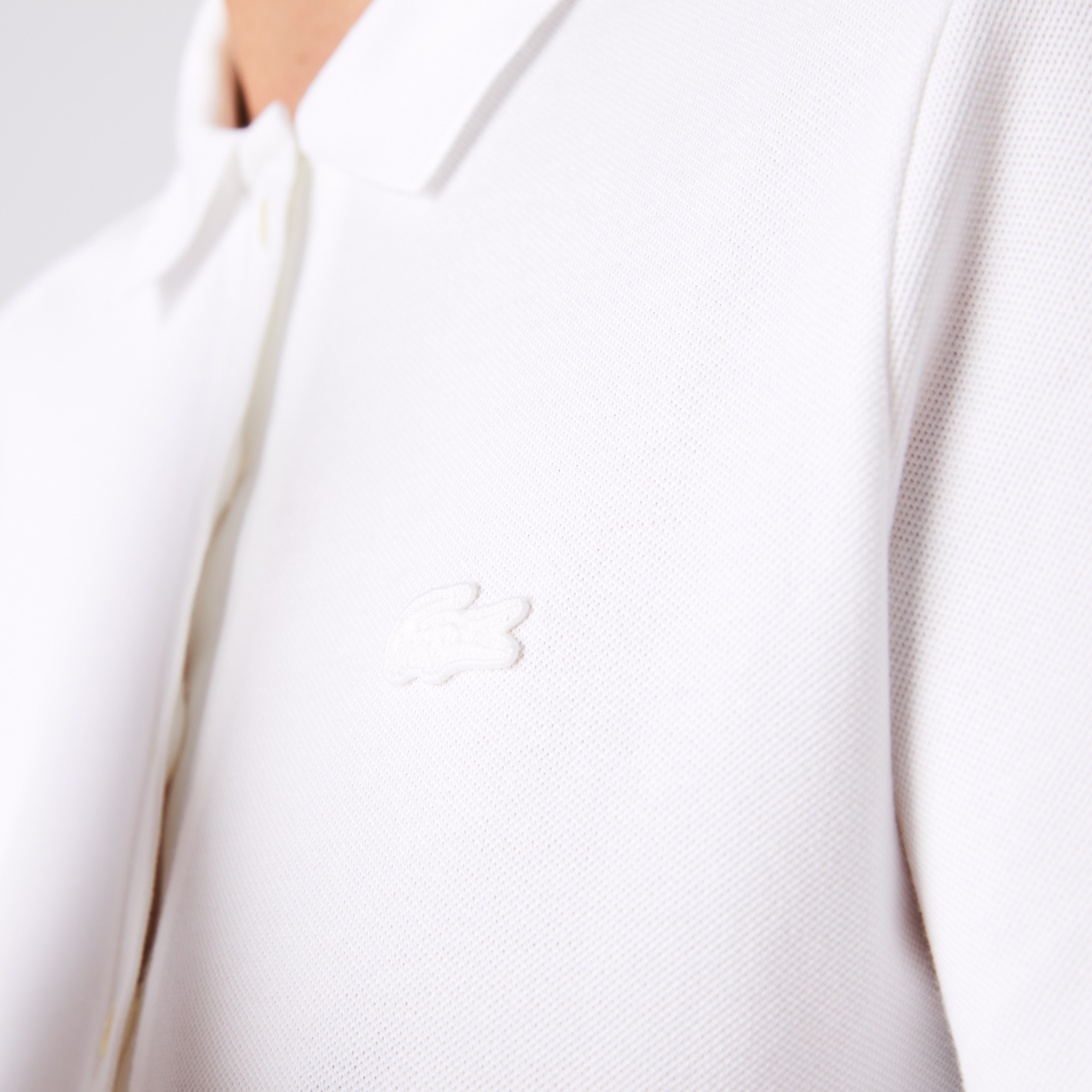 Kadın Slim Fit Uzun Kollu Beyaz Polo