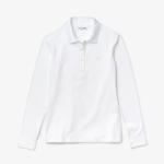 Kadın Slim Fit Uzun Kollu Beyaz Polo