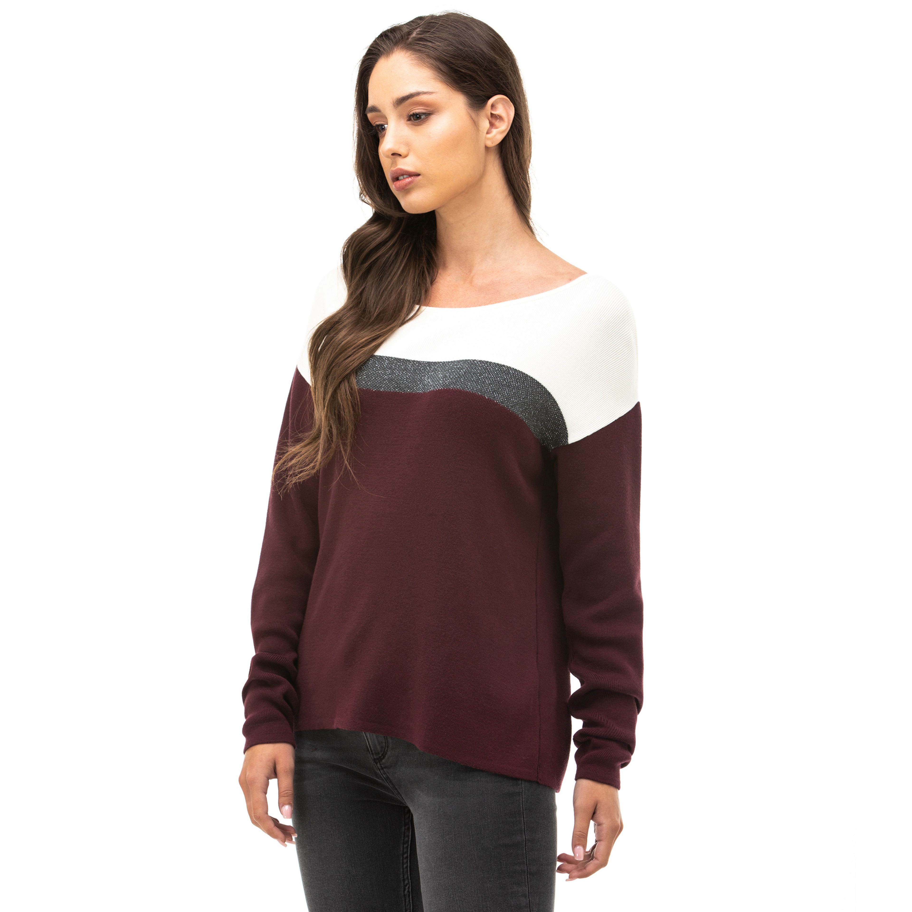 NAUTICA KADIN BORDO ÇİZGİLİ TRİKO KAZAK