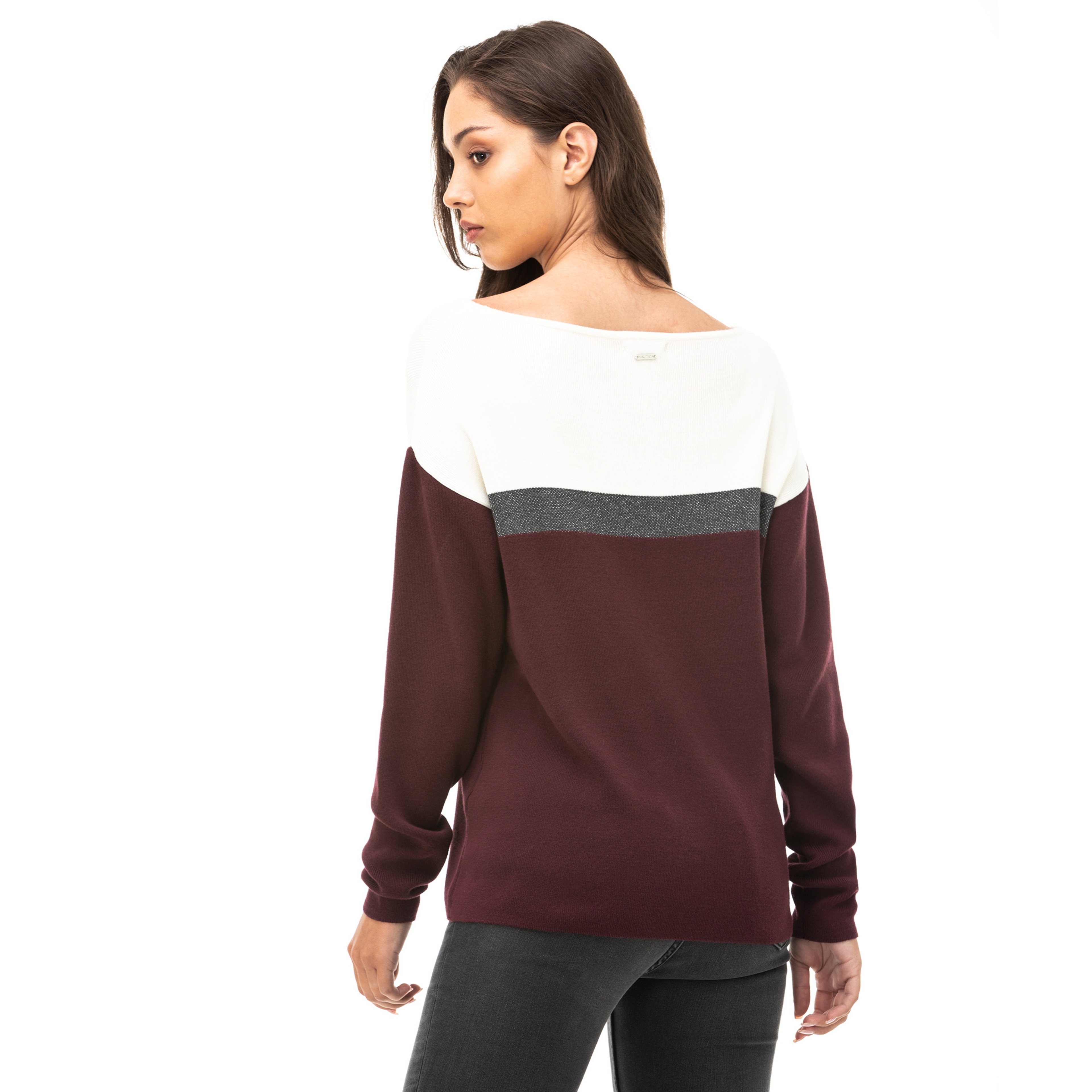 NAUTICA KADIN BORDO ÇİZGİLİ TRİKO KAZAK