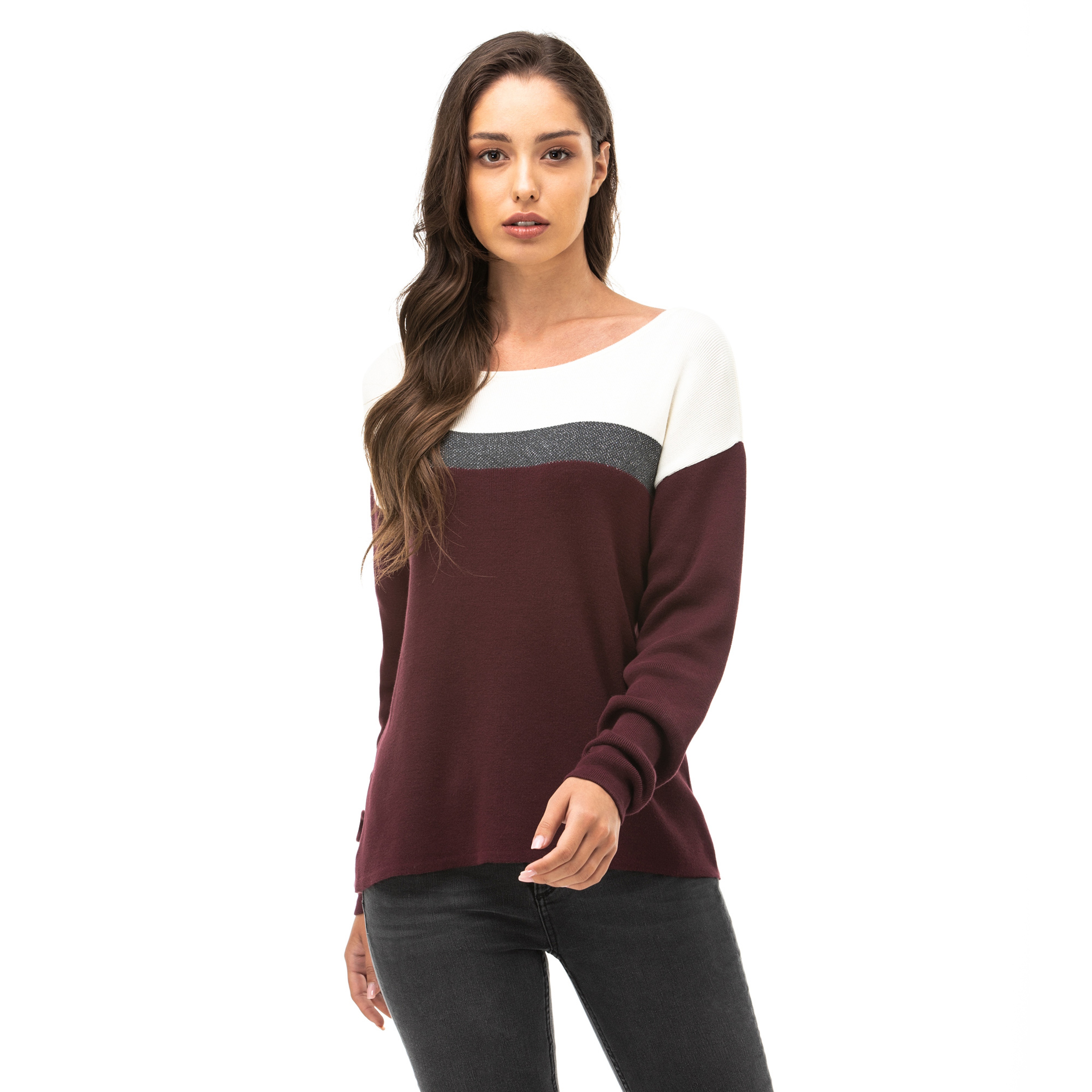 NAUTICA KADIN BORDO ÇİZGİLİ TRİKO KAZAK