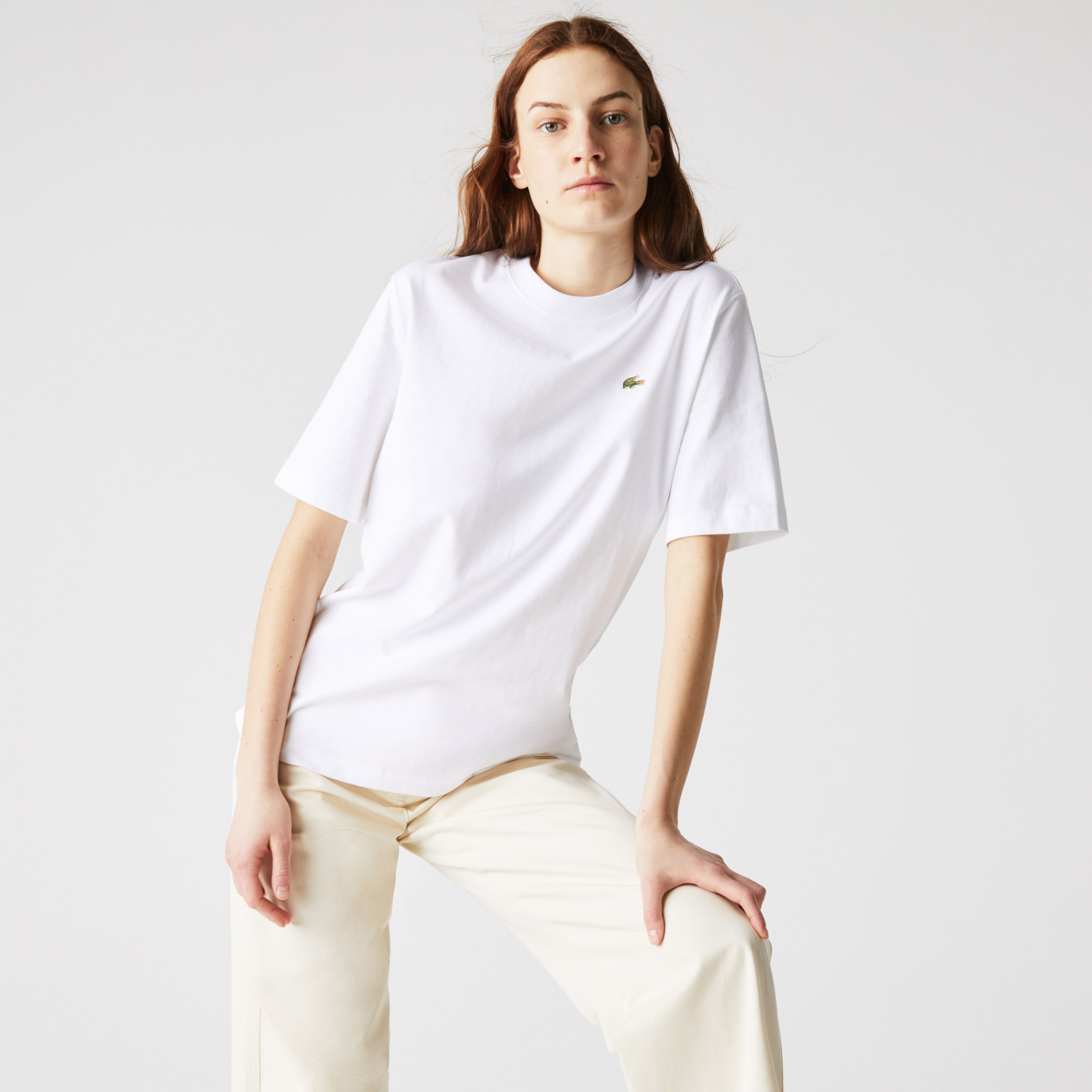 Lacoste L!VE Unisex Loose Fit Bisiklet Yaka Beyaz T-Shirt