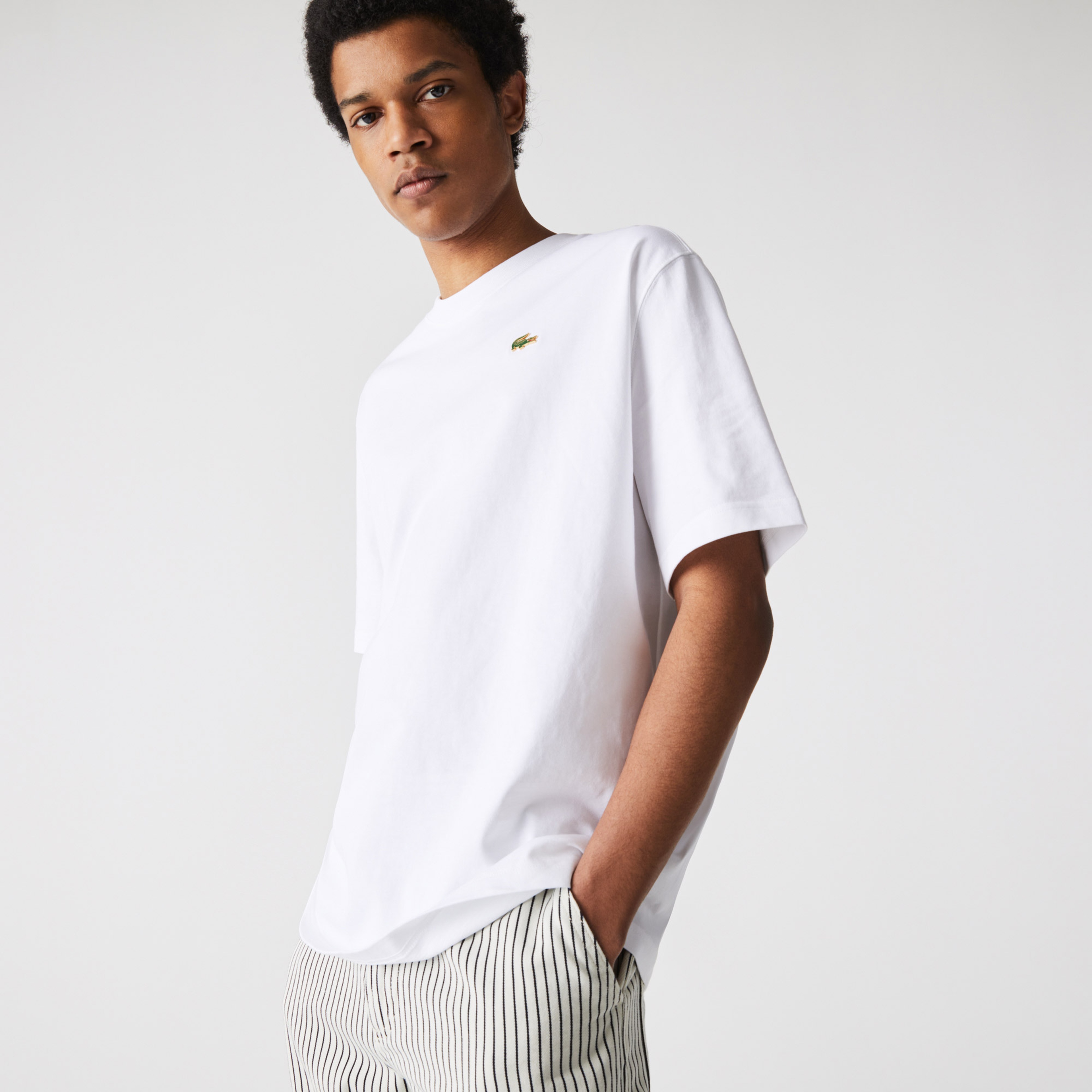 Lacoste L!VE Unisex Loose Fit Bisiklet Yaka Beyaz T-Shirt