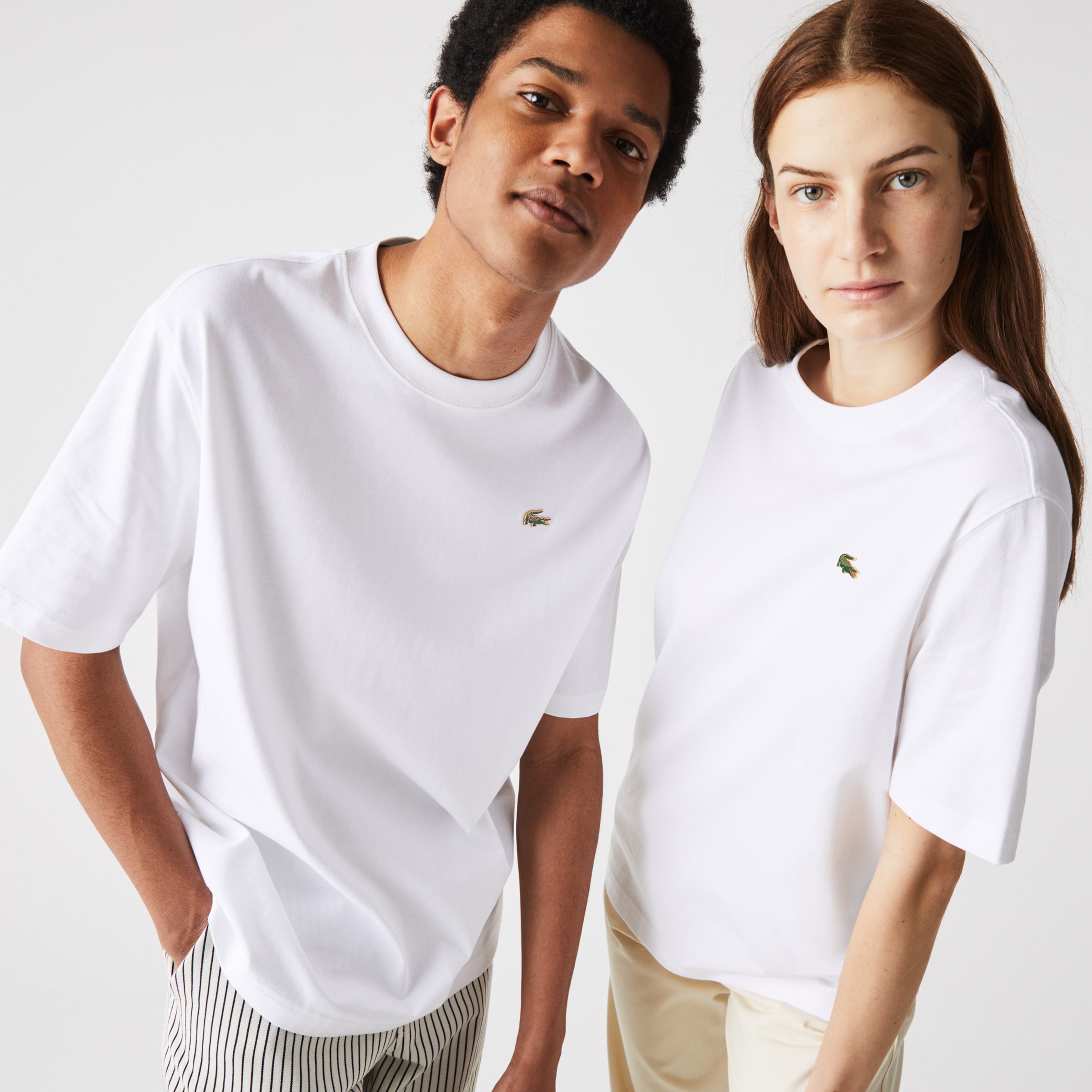 Lacoste L!VE Unisex Loose Fit Bisiklet Yaka Beyaz T-Shirt