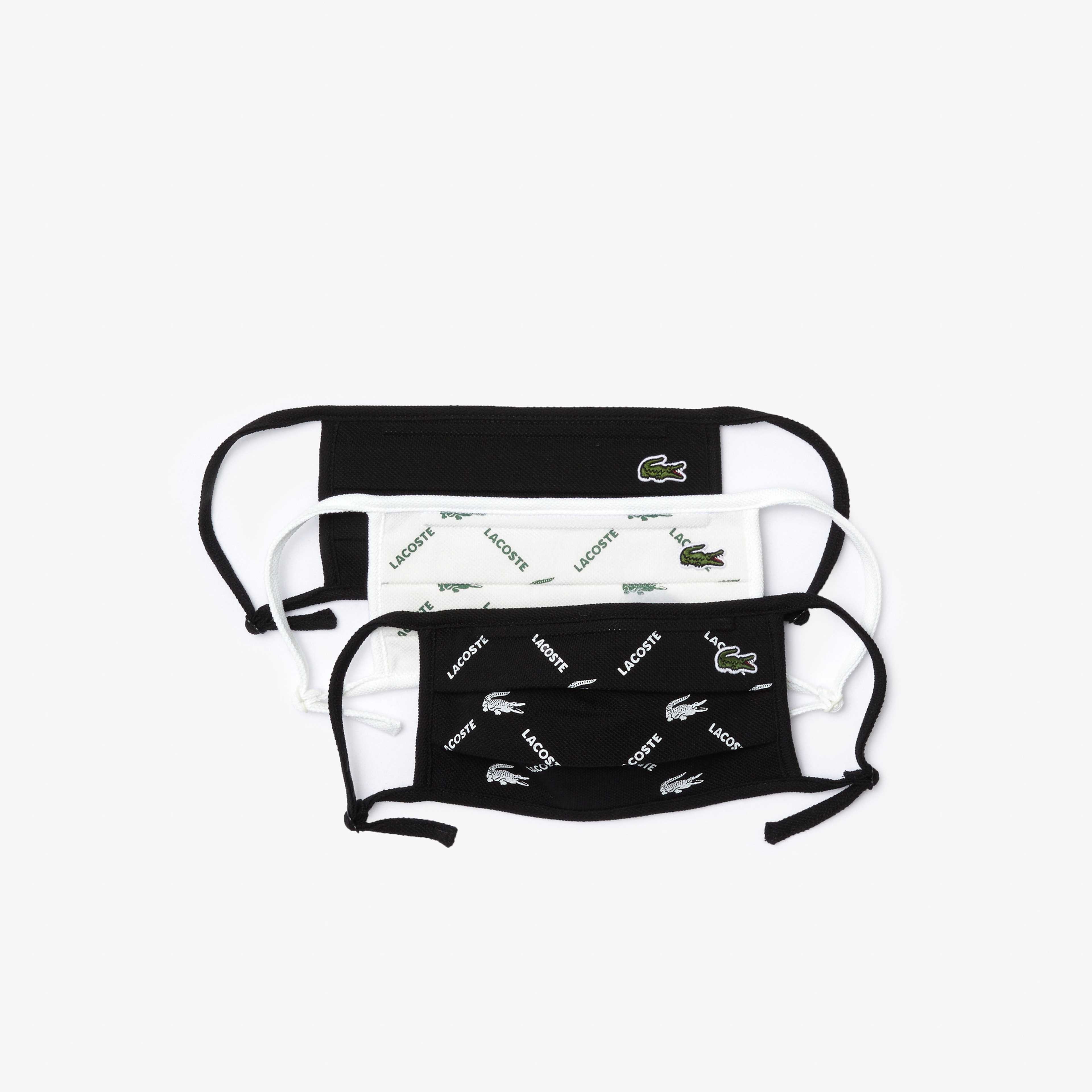 Lacoste Pamuklu Yıkanabilir Siyah - Beyaz Baskılı 3'lü Maske