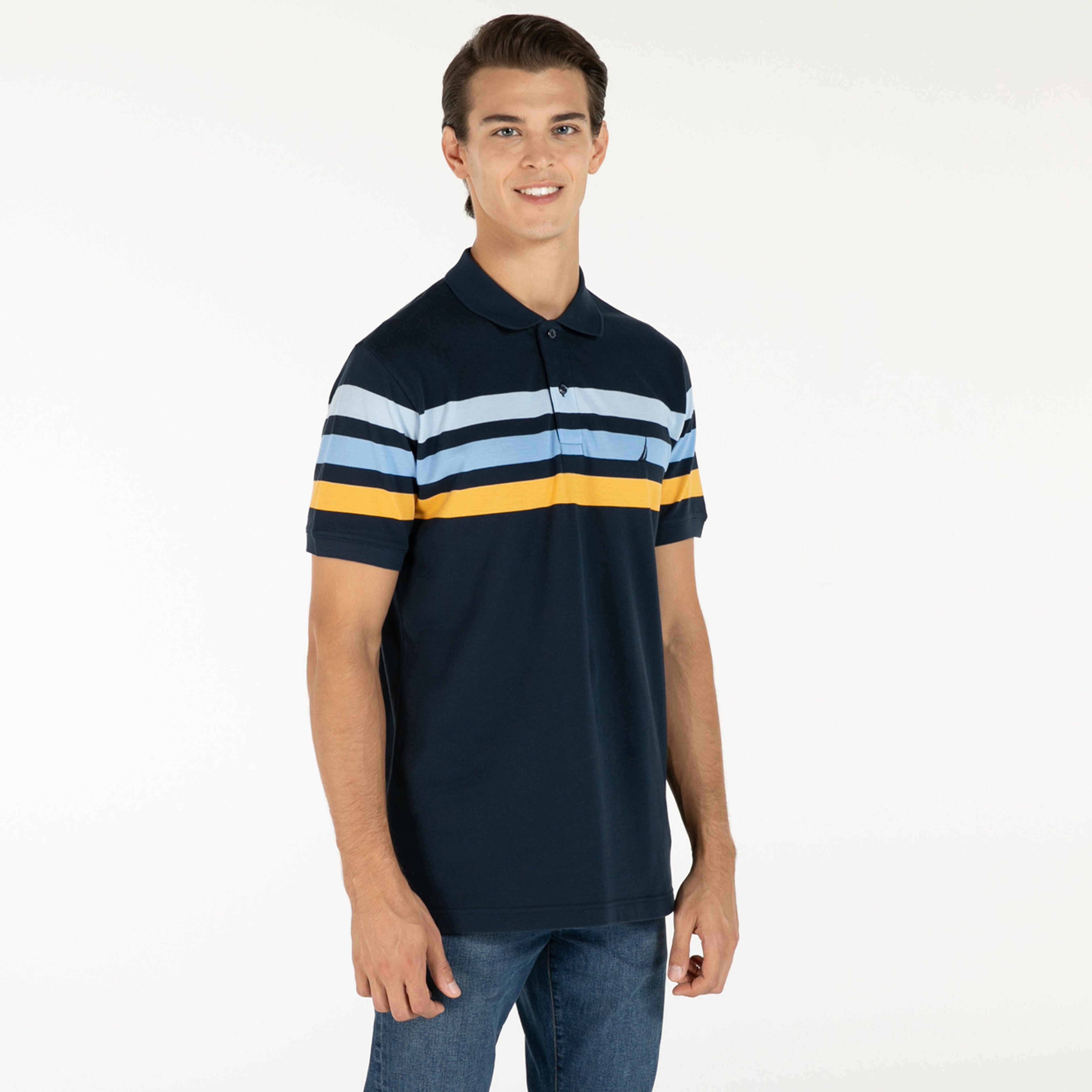 NAUTICA ERKEK LACİVERT ÇİZGİLİ CLASSIC FIT KISA KOLLU POLO