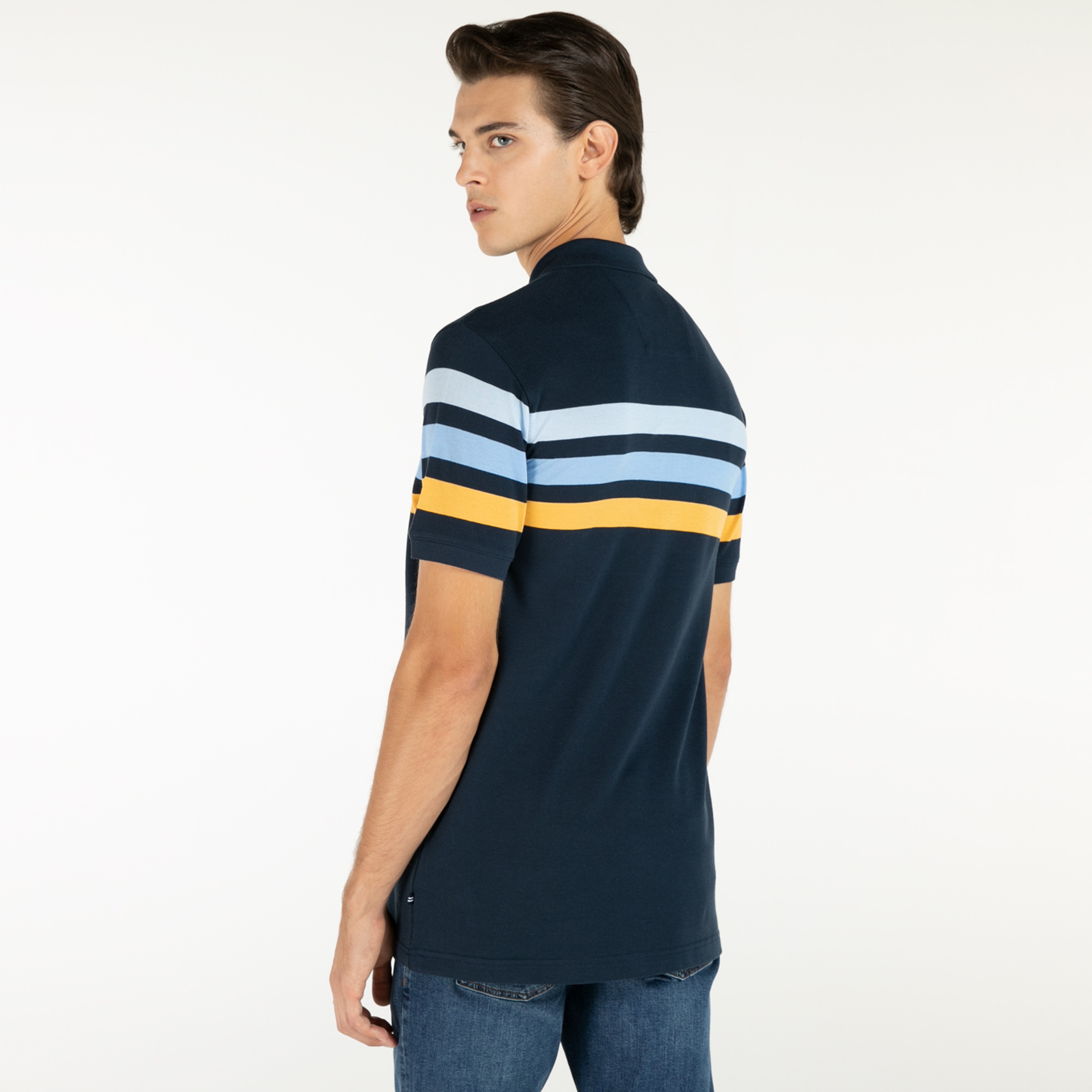 NAUTICA ERKEK LACİVERT ÇİZGİLİ CLASSIC FIT KISA KOLLU POLO