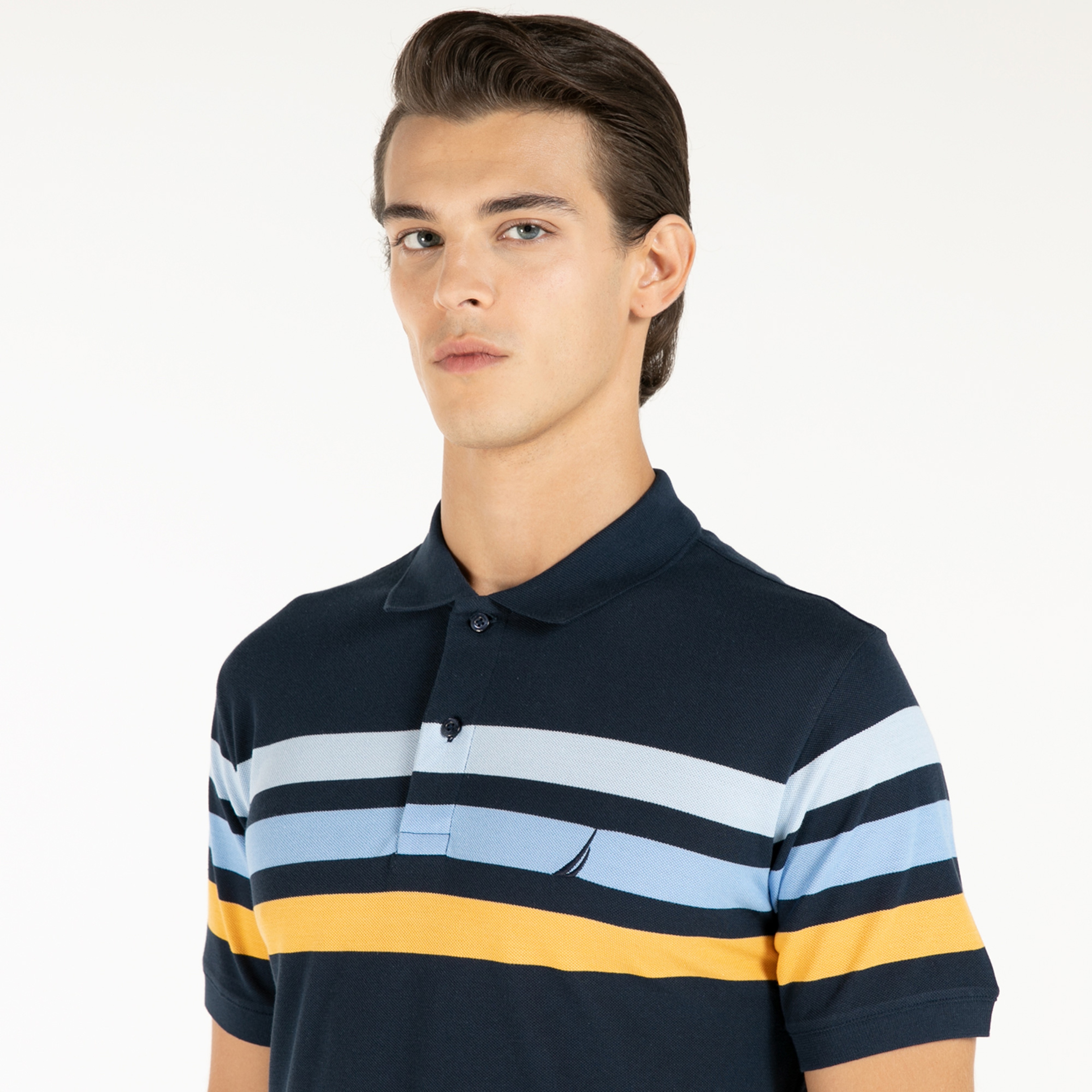 NAUTICA ERKEK LACİVERT ÇİZGİLİ CLASSIC FIT KISA KOLLU POLO