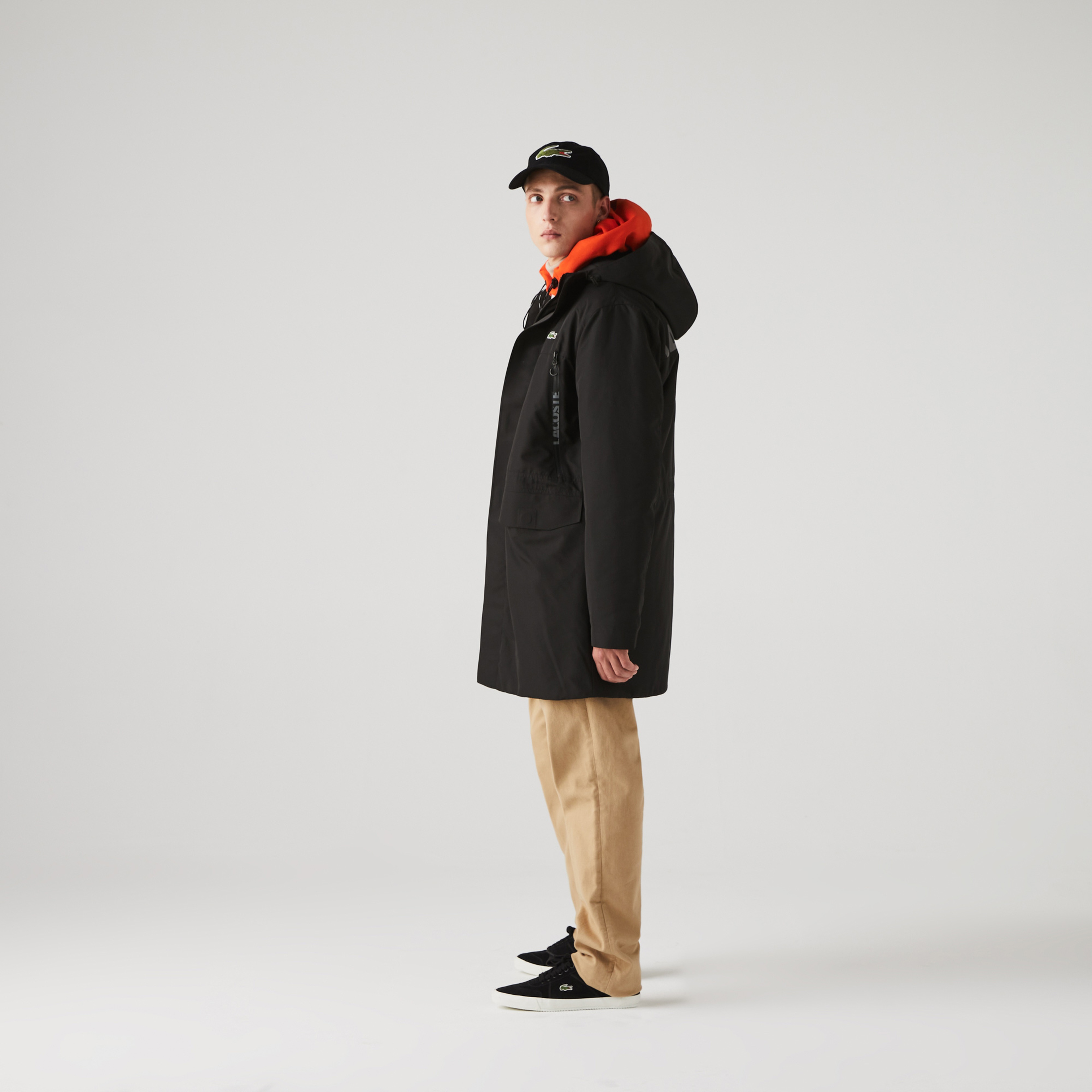 Lacoste Sport Erkek Suya Dayanıklı Baskılı Kapüşonlu Siyah Mont