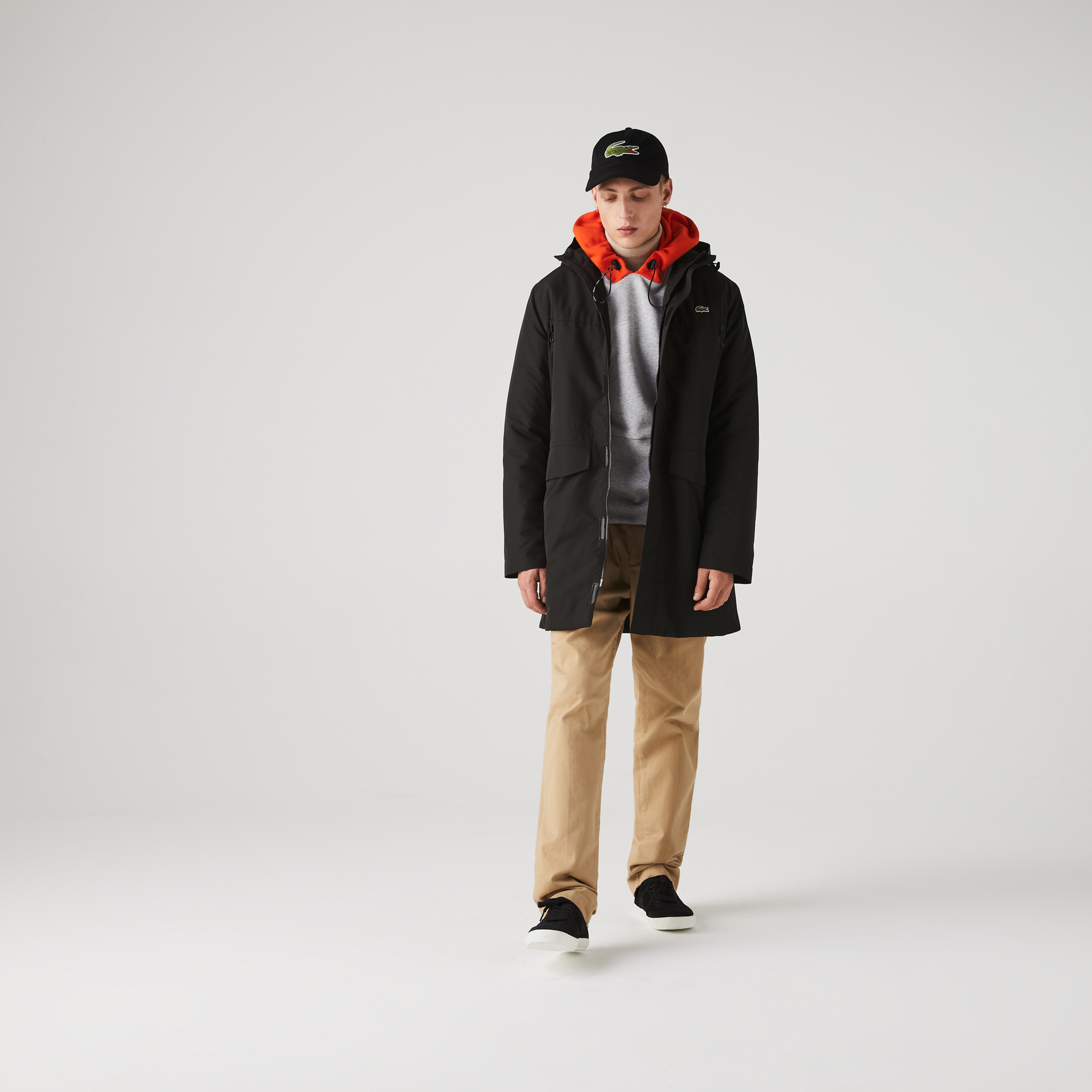 Lacoste Sport Erkek Suya Dayanıklı Baskılı Kapüşonlu Siyah Mont