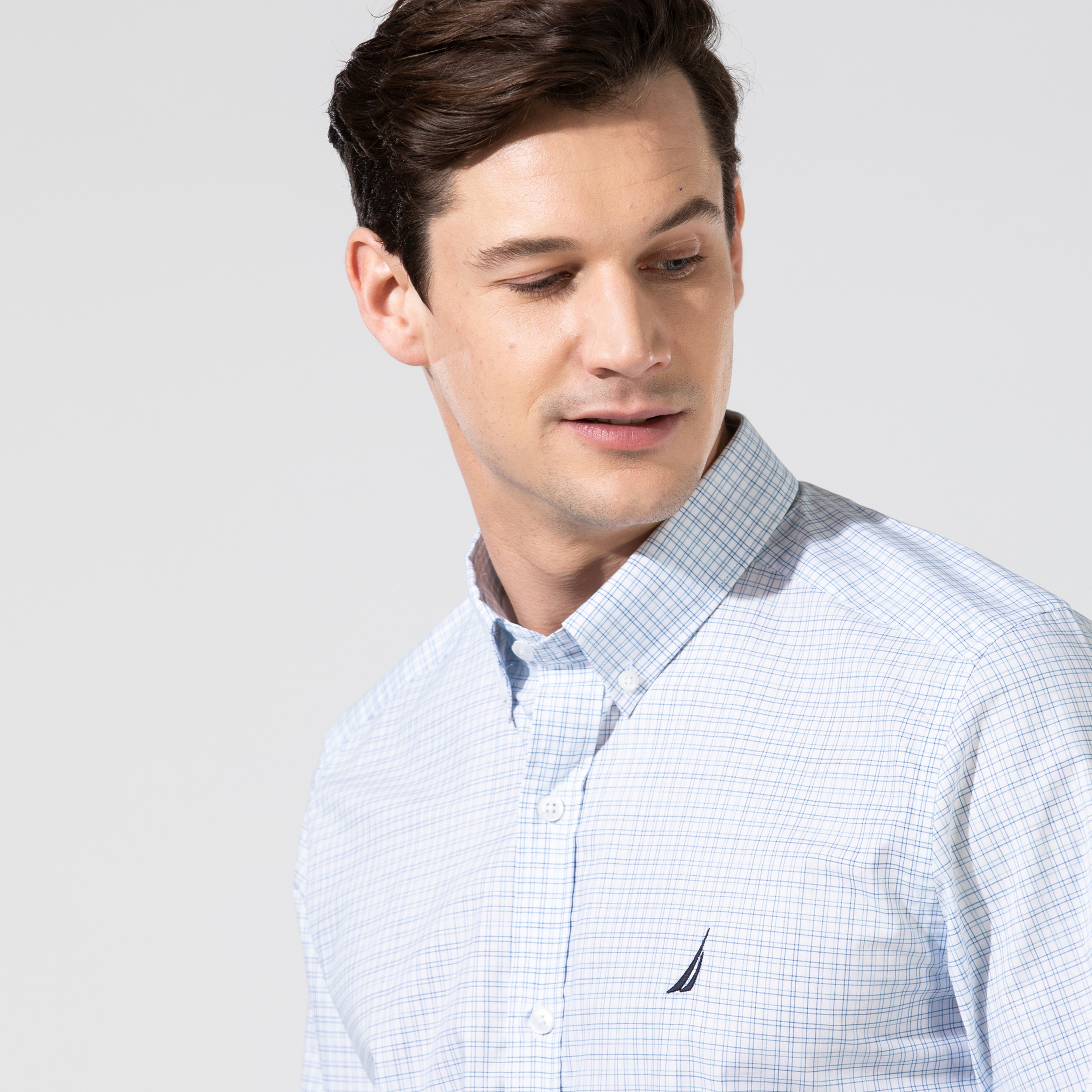 NAUTICA ERKEK MAVİ SLIM FIT EKOSE UZUN KOLLU GÖMLEK