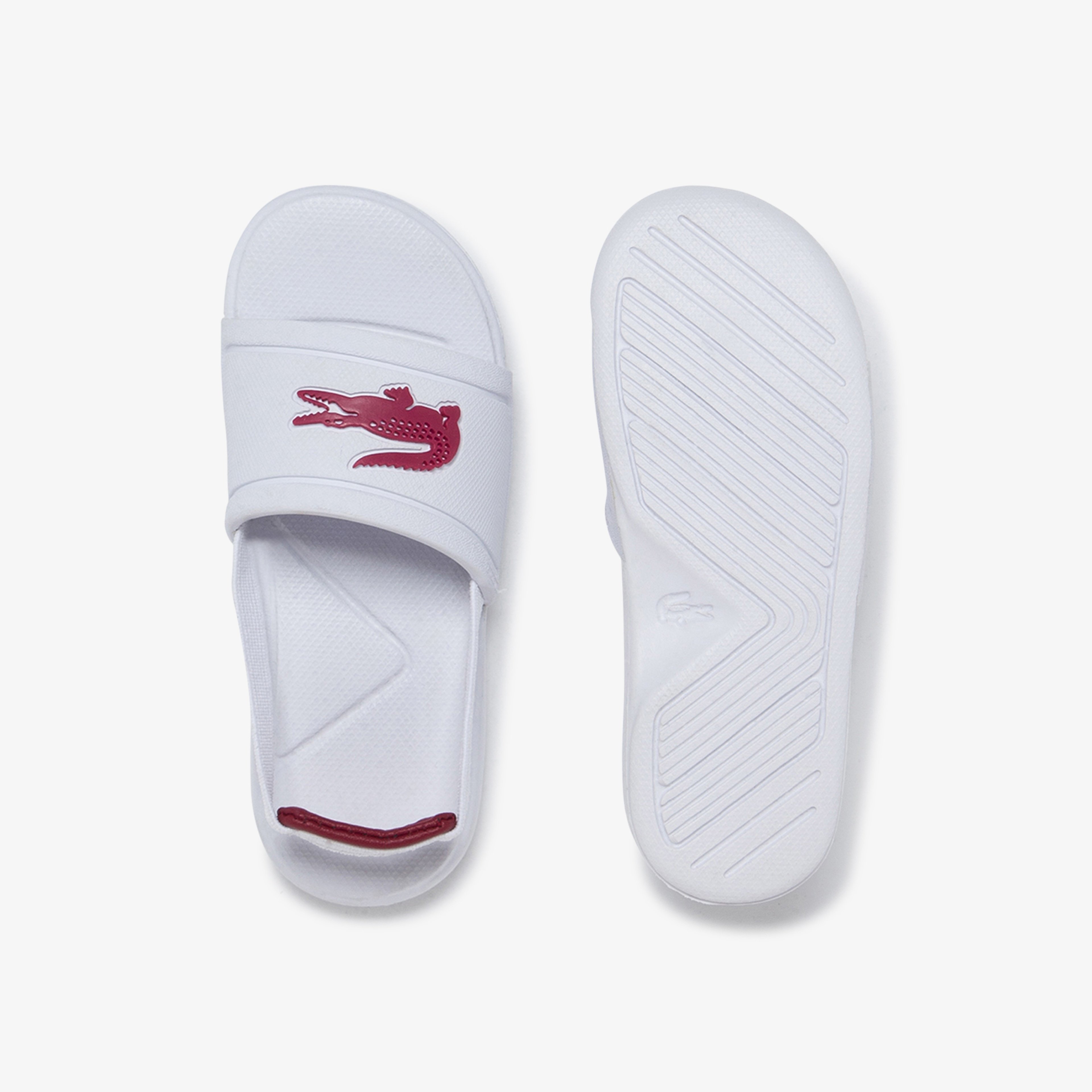 Lacoste L.30 Slide 120 1 Cui Çocuk Timsah Baskılı Beyaz - Koyu Pembe Sandalet