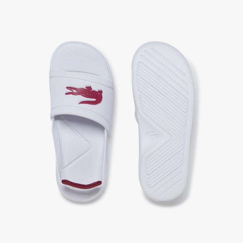 Lacoste L.30 Slide 120 1 Cui Çocuk Timsah Baskılı Beyaz - Koyu Pembe Sandalet