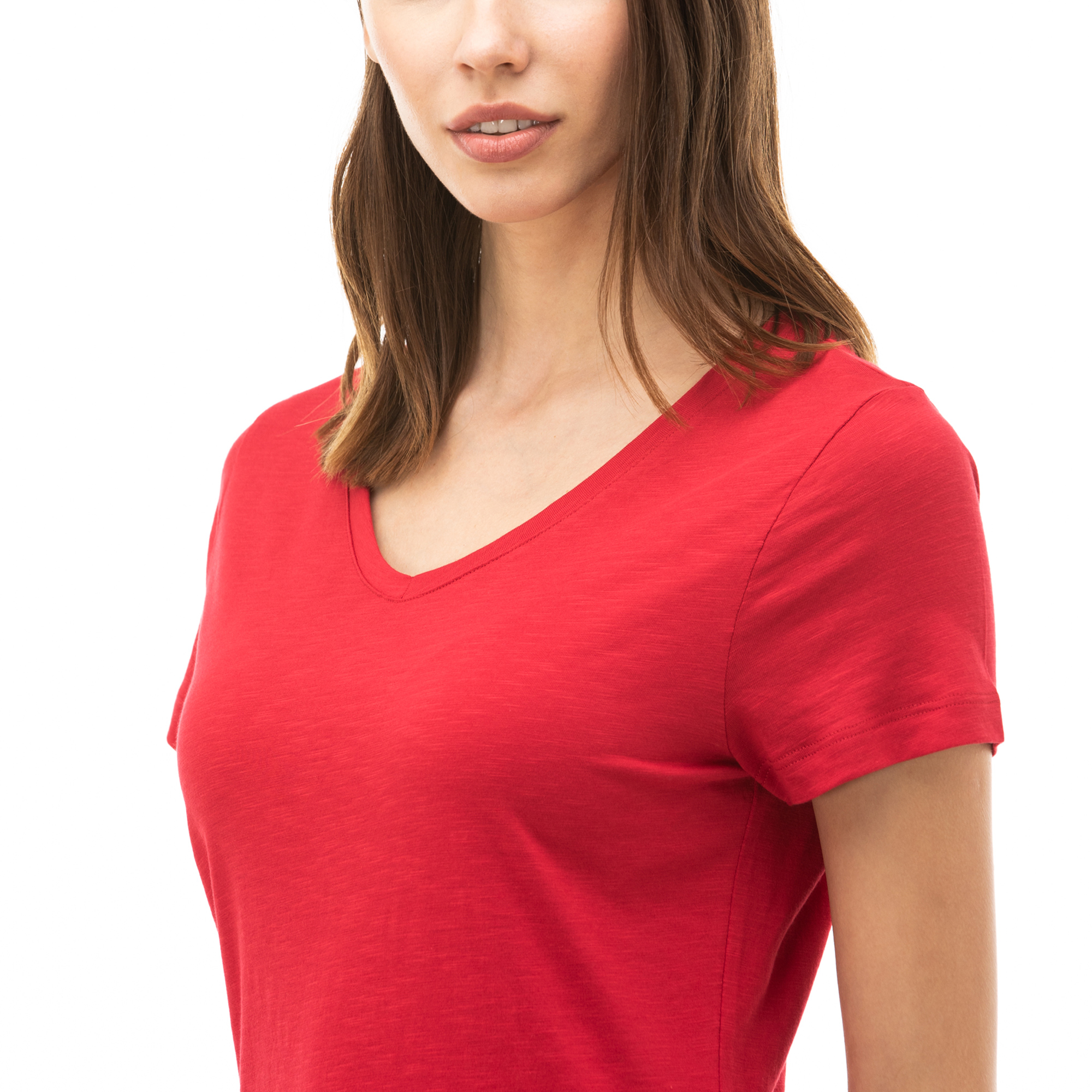 Nautica Kadın Kırmızı V-Yaka T-Shirt