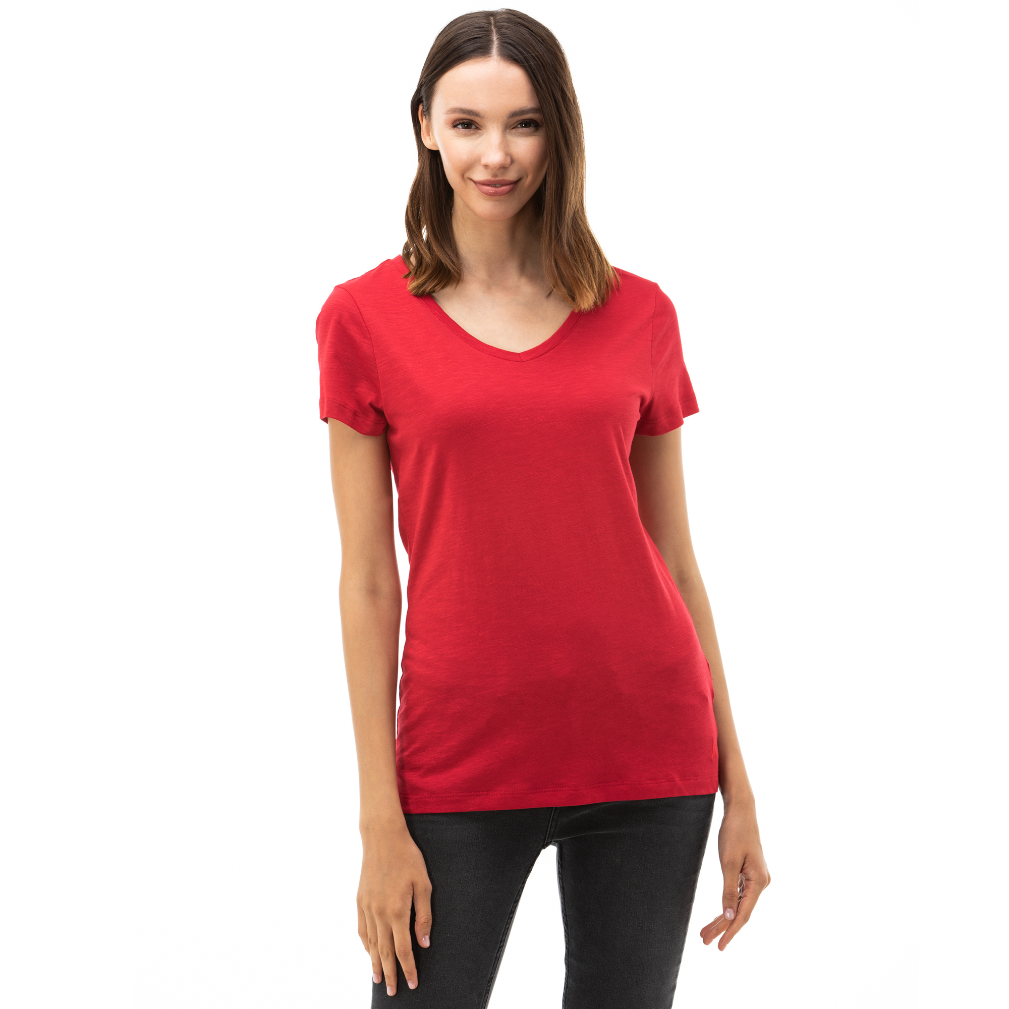 Nautica Kadın Kırmızı V-Yaka T-Shirt