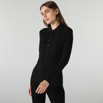 Kadın Slim Fit Uzun Kollu Siyah Polo