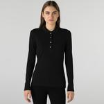 Kadın Slim Fit Uzun Kollu Siyah Polo