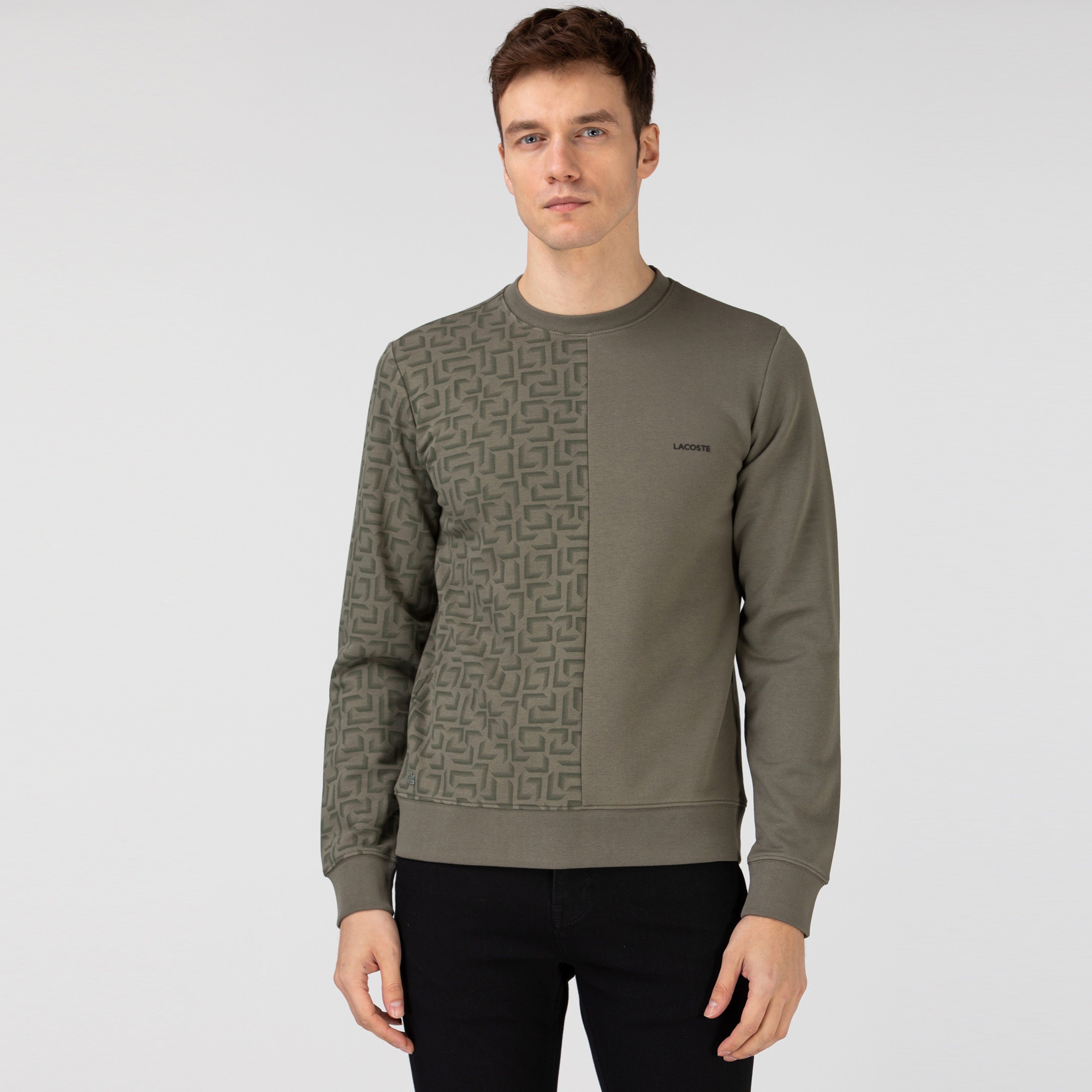 Lacoste Erkek Bisiklet Yaka Desenli Haki Sweatshirt