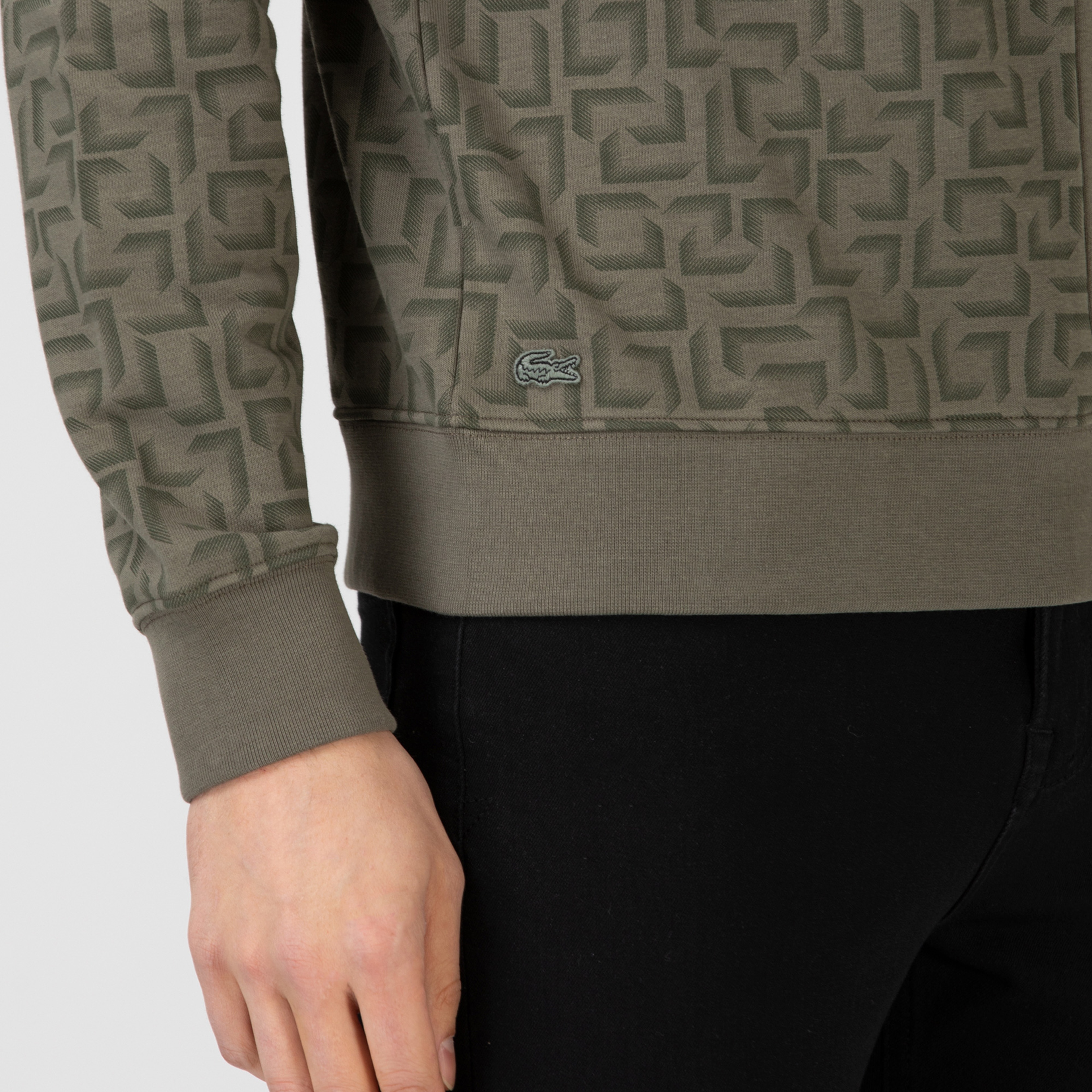 Lacoste Erkek Bisiklet Yaka Desenli Haki Sweatshirt