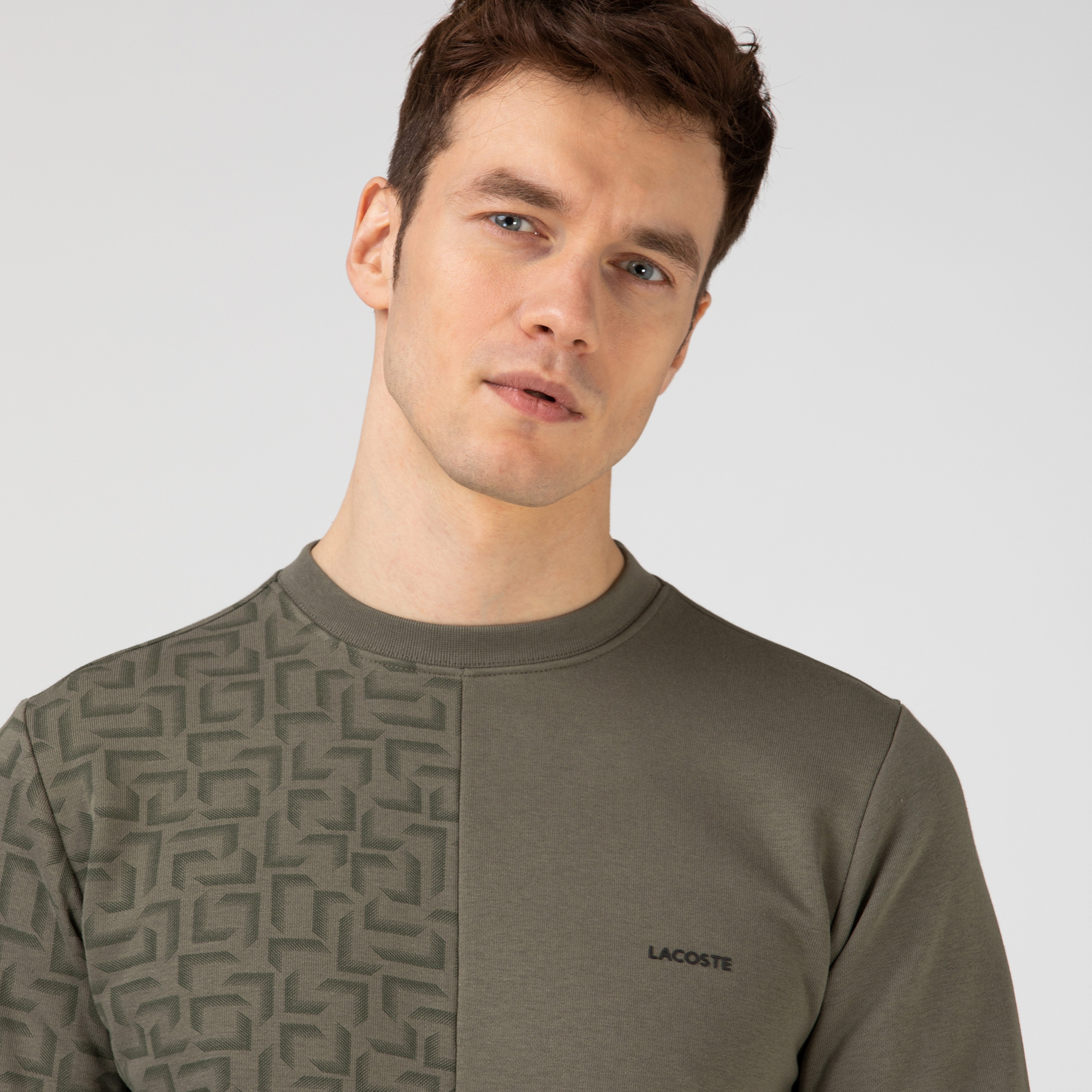 Lacoste Erkek Bisiklet Yaka Desenli Haki Sweatshirt