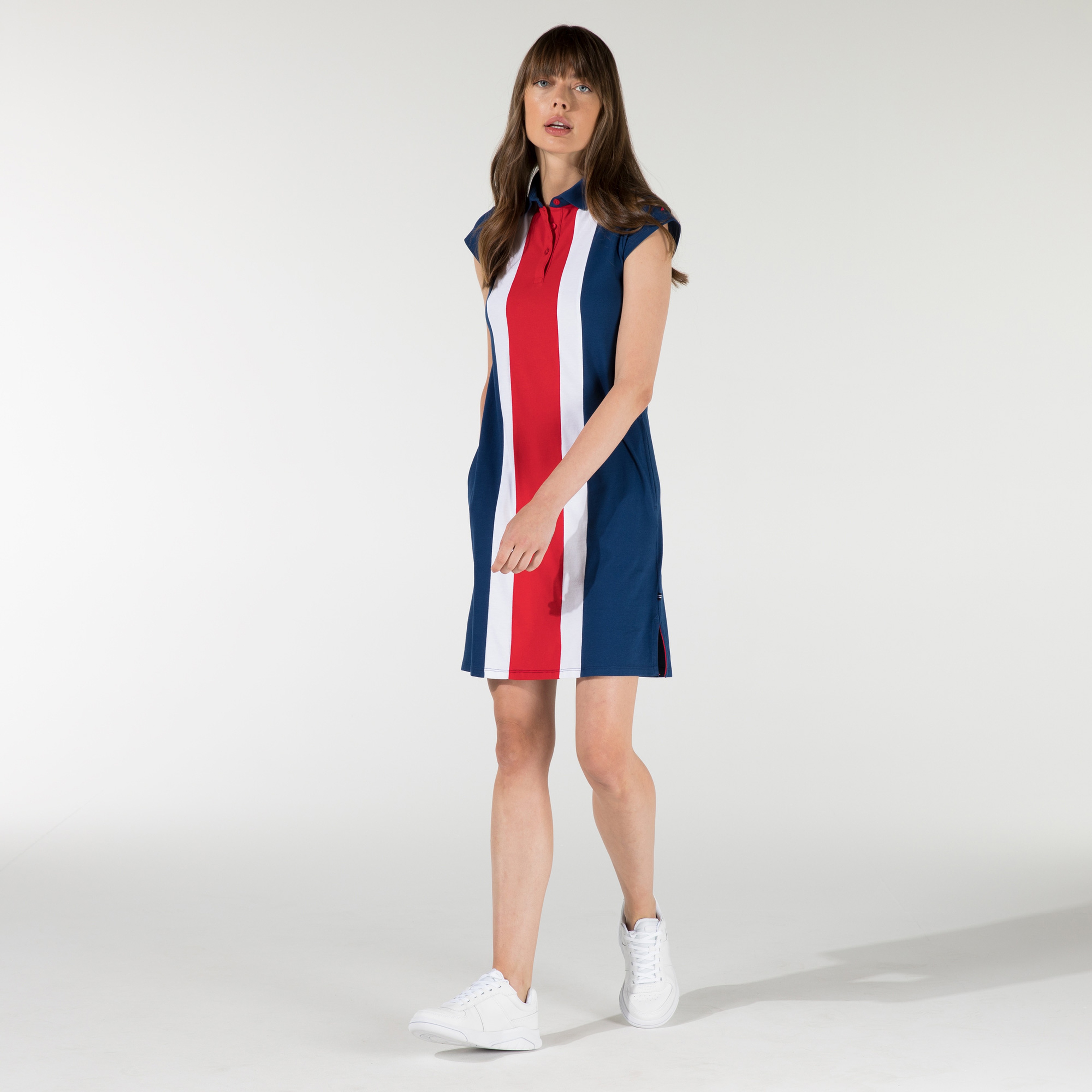 Nautica Kadın Mavi Çizgili Klasik Fit Polo Yaka Elbise